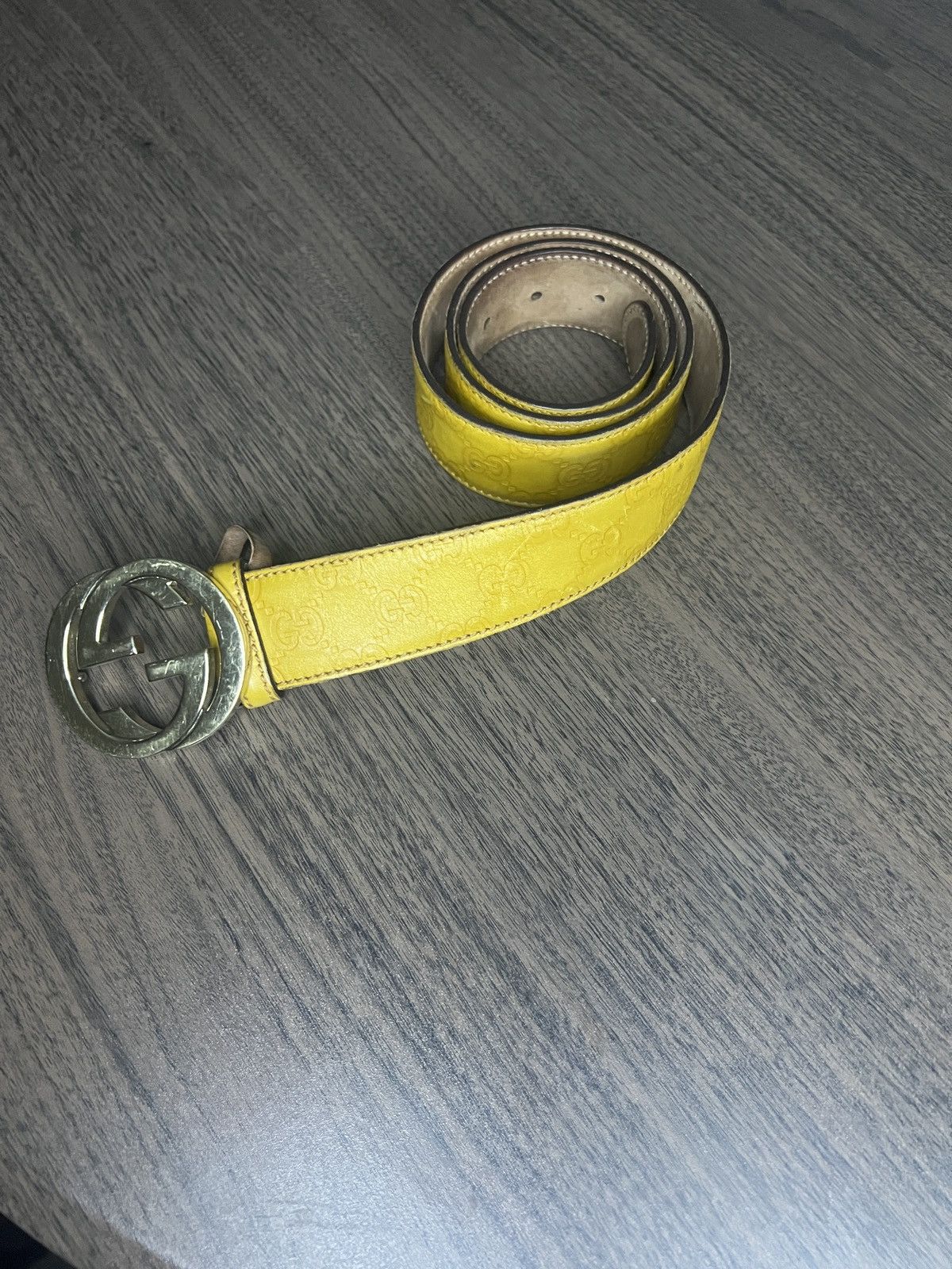 Gucci [GUCCI] Gucci Yellow Guccissima Leather GG Buckle Belt Size 36 - 1 Thumbnail
