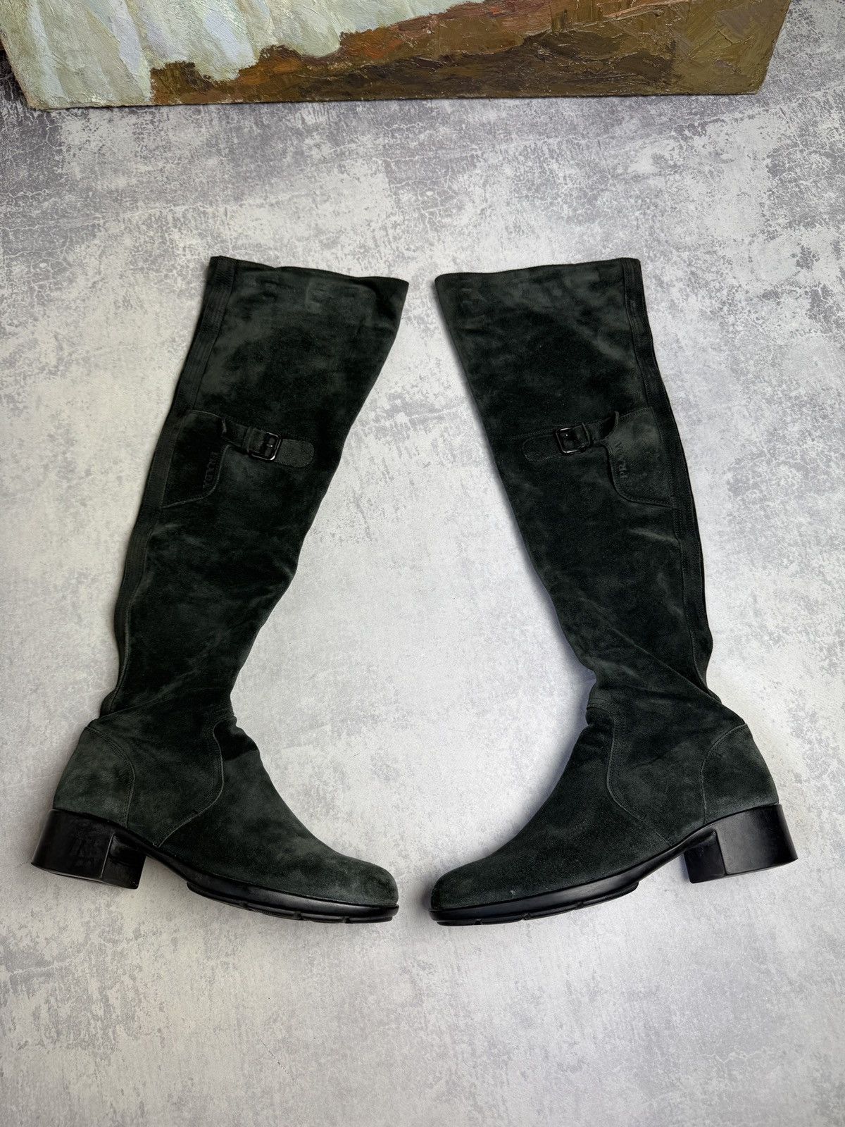 Prada MiuMiu Vibram Y2K Suede Leather Balenciaga Knee Boots