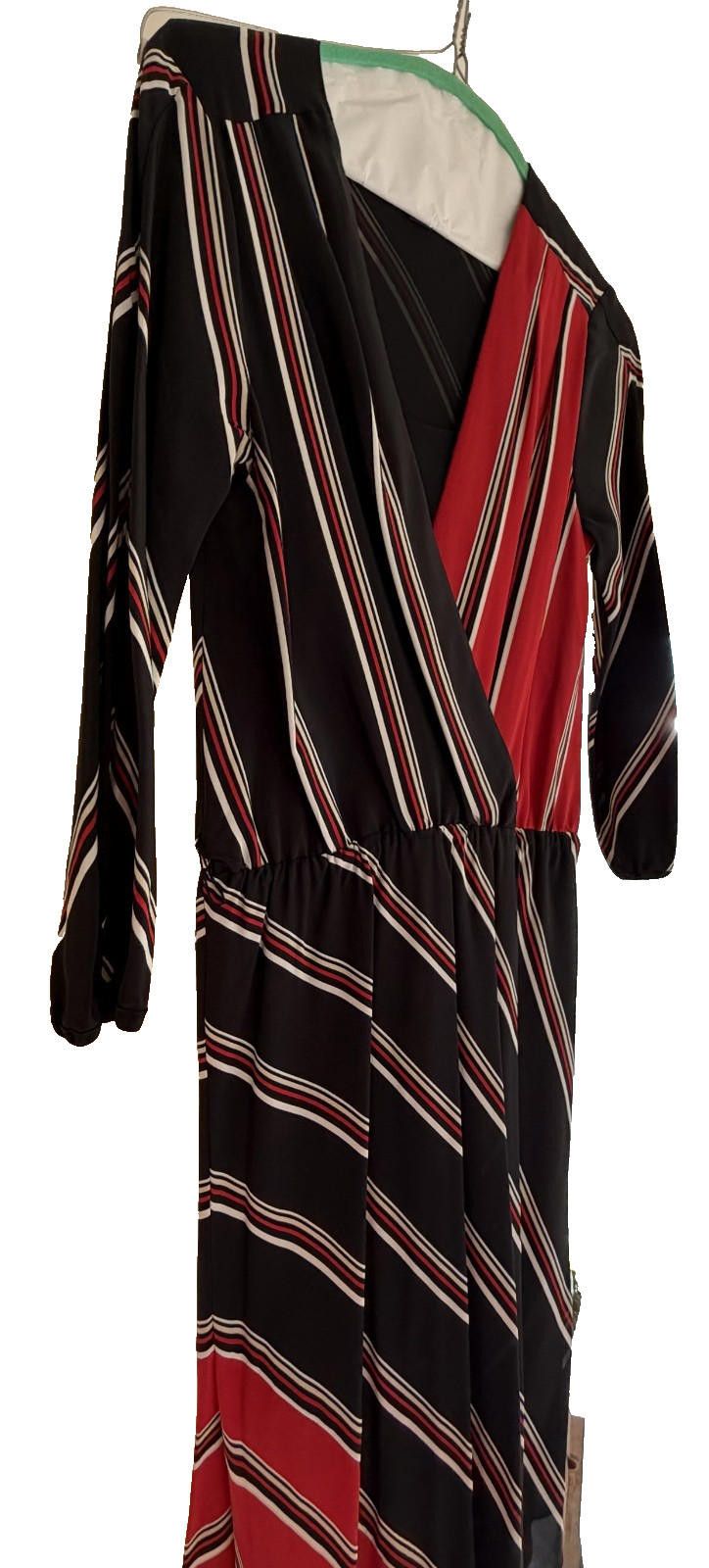 Other WHBM 100% Silk Faux Wrap Dress Red Black Stripe Long Sleeve Size S / US 4 / IT 40 - 5 Thumbnail