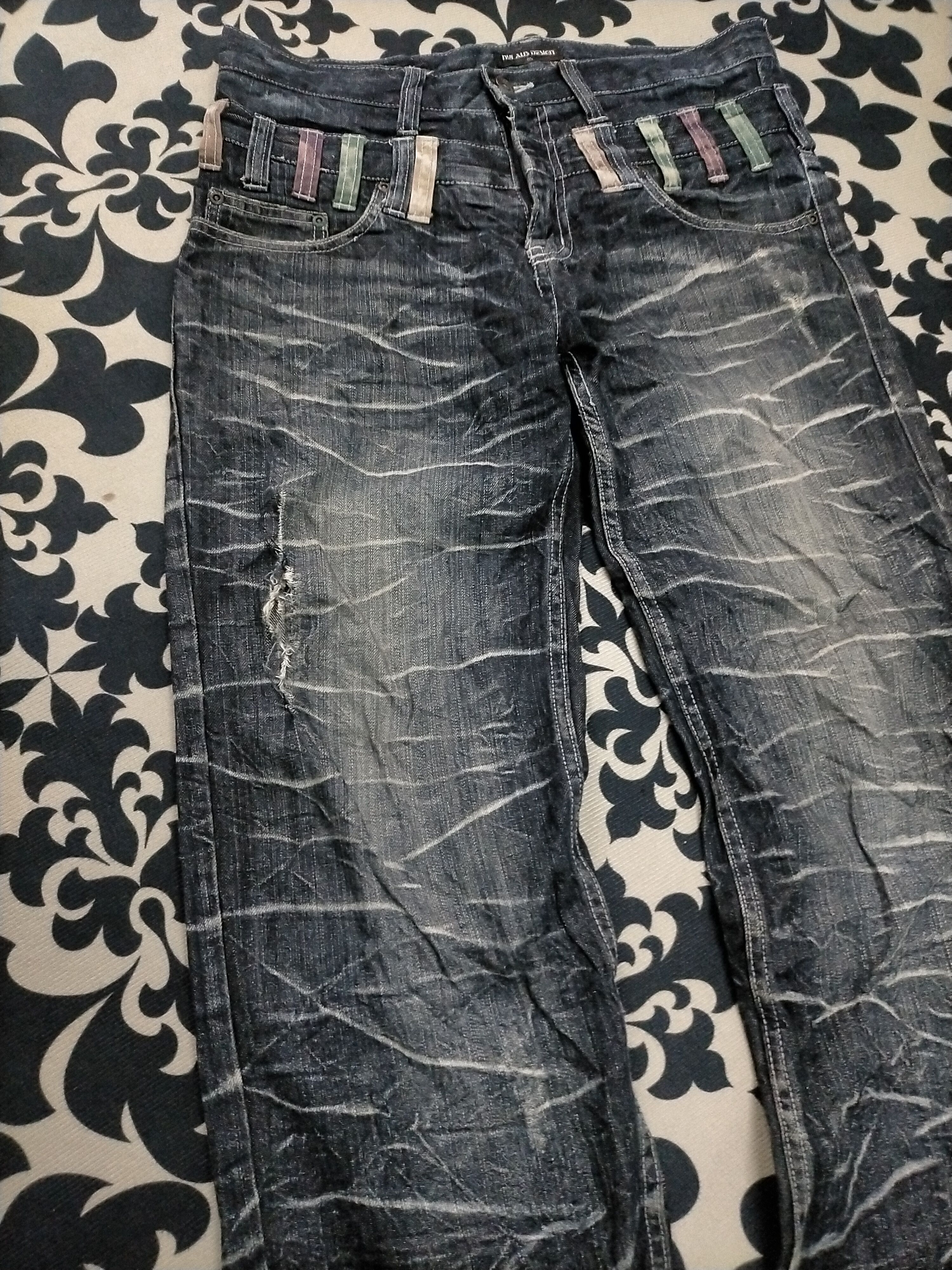 If Six Was Nine 🔥Sick🔥Rare Nylaus Double Waist Ripped Distressed Jeans Size US 33 - 3 Thumbnail