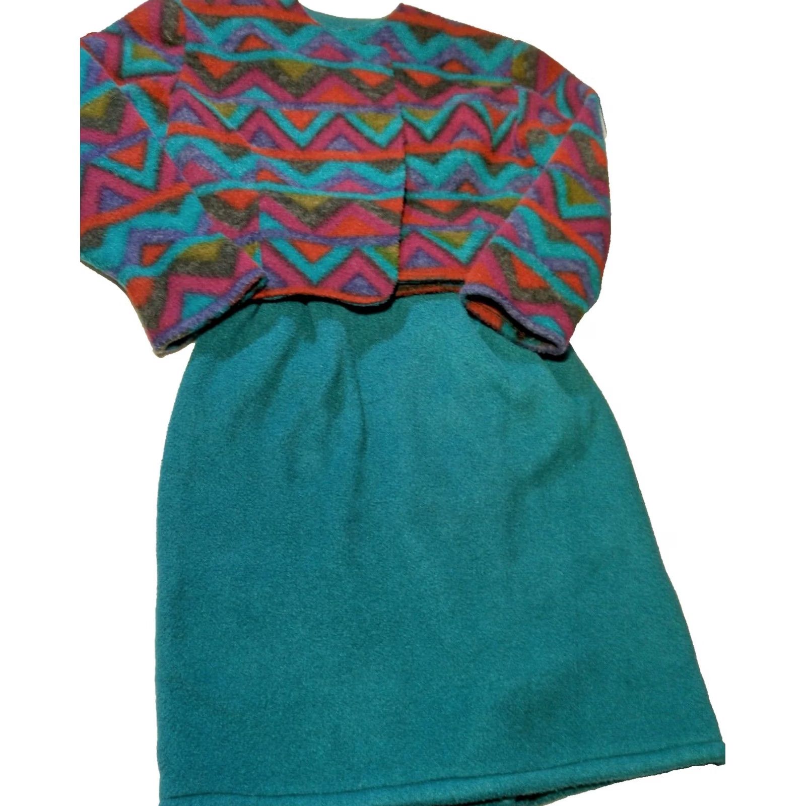 Altea Vintage 1990s Skirt Suit Jacket Small Teal Maroon Geometric Retro Gorpcore 2 Pc Size 26" / US 2 / IT 38 - 2 Thumbnail