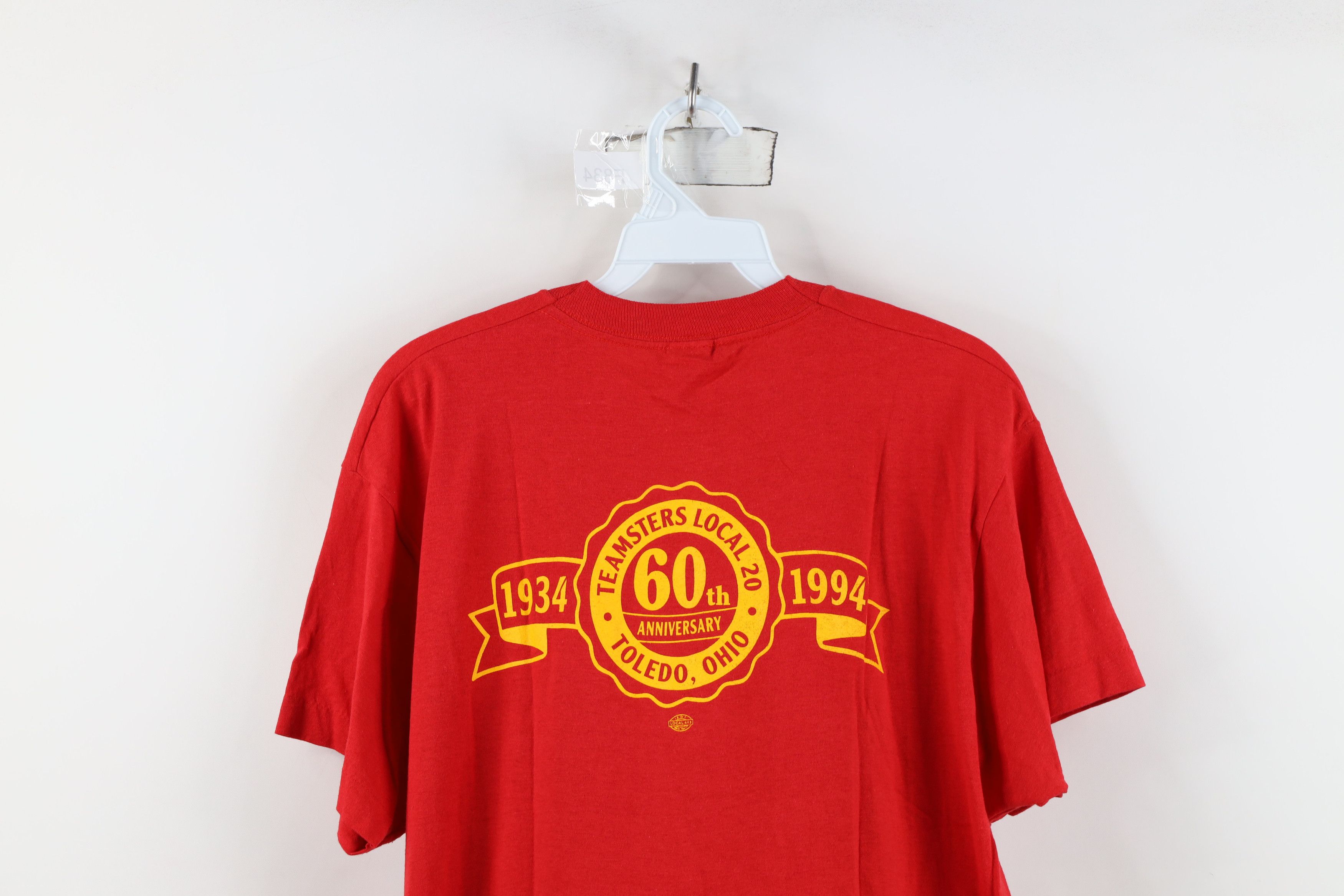 Vintage Vintage 80s Spell Out Teamsters Local 20 T-Shirt Red USA Size US XL / EU 56 / 4 - 12 Thumbnail
