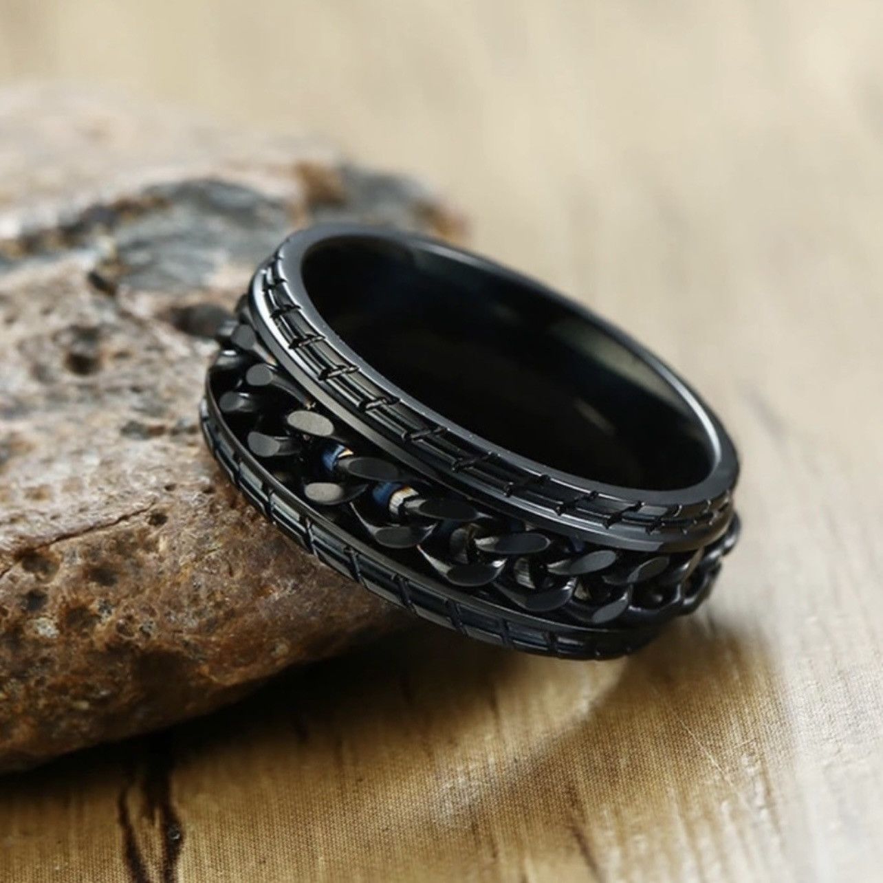 Jewelry Men's 8mm Black Spinning Chain Ring - Size 8 Size ONE SIZE - 1 Thumbnail