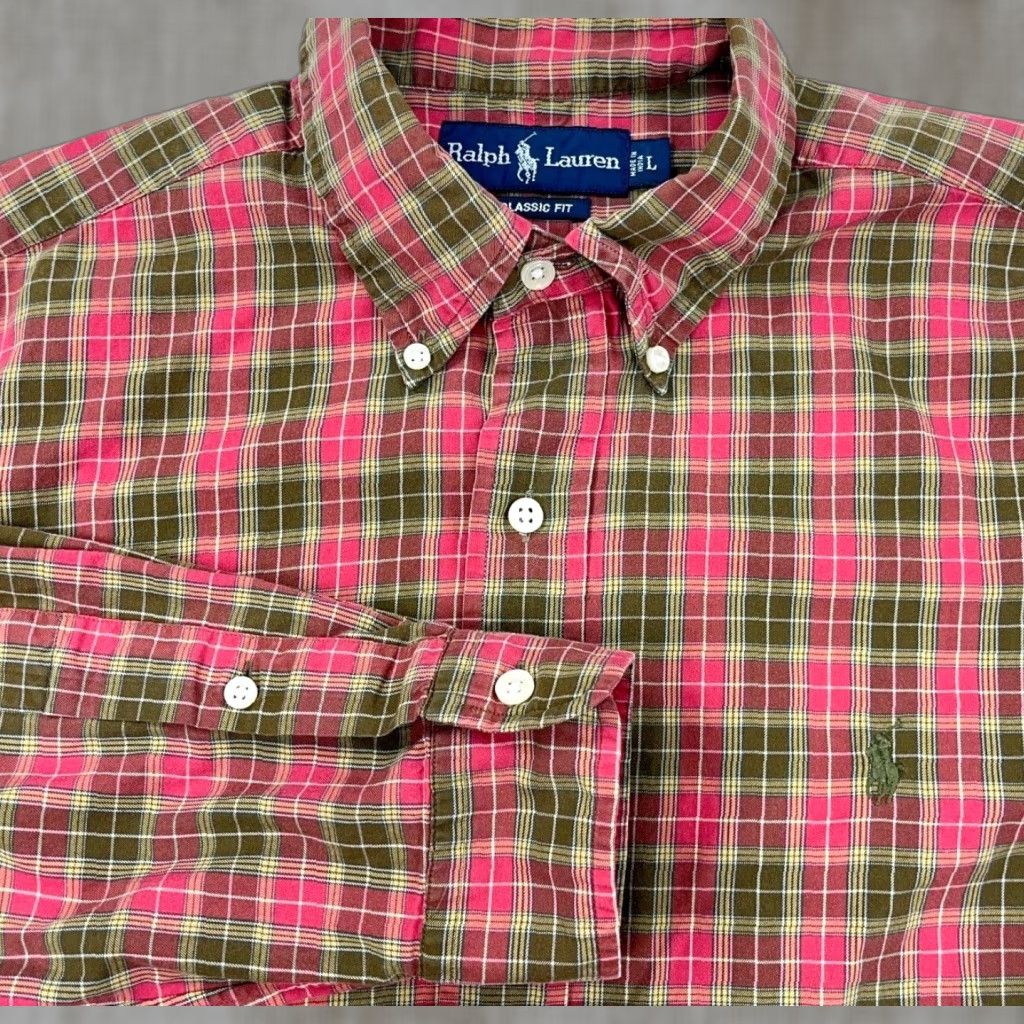 Ralph Lauren Ralph Lauren Shirt Men Large Pink Green Plaid Button-Up Classic Fit Flannel 90s Colorful Preppy Mens Size US L / EU 52-54 / 3 - 1 Thumbnail