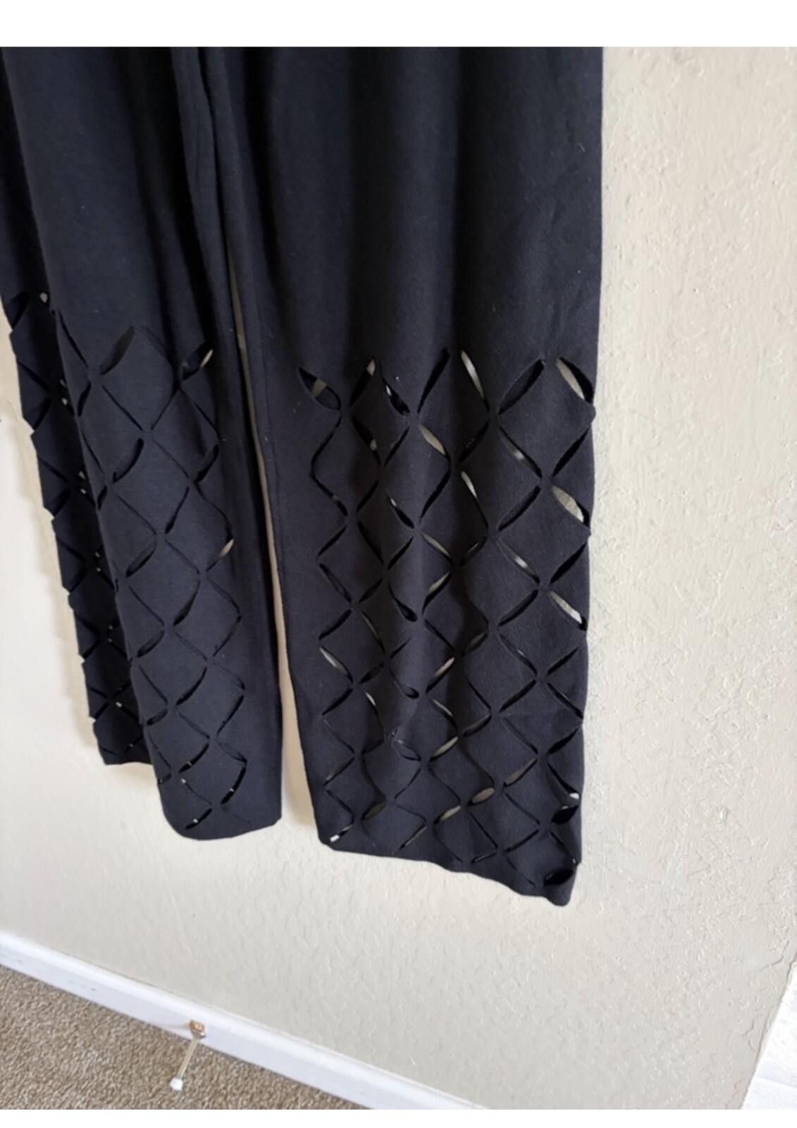 Vivienne Westwood Vici Black Wide-Leg Knit Pants with Lattice Cutouts Size 32" / US 10 / IT 46 - 2 Thumbnail