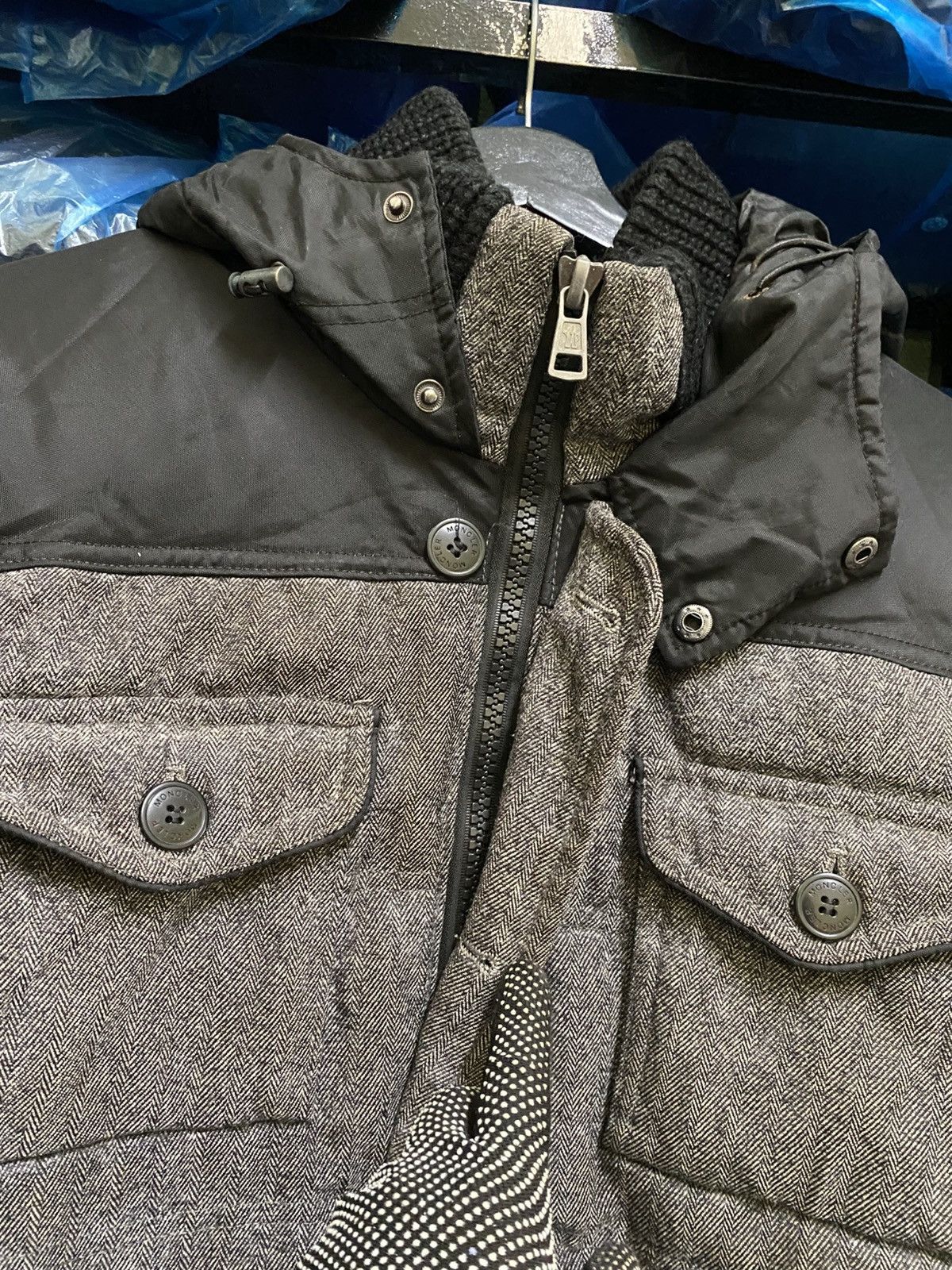 Moncler Vintage Moncler Down Jacket Herringbone Grey Black Hooded Size US XL / EU 56 / 4 - 12 Thumbnail