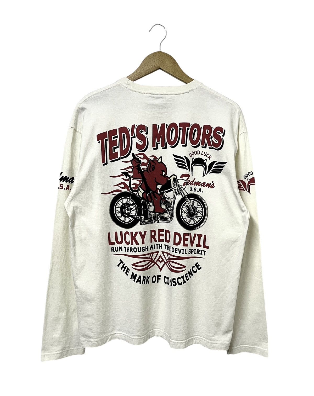 Japanese Brand TED COMPANY TED MAN LUCKY RED DEVIL RACING LONGSLEEVE TSHIRT Size US L / EU 52-54 / 3 - 1 Thumbnail
