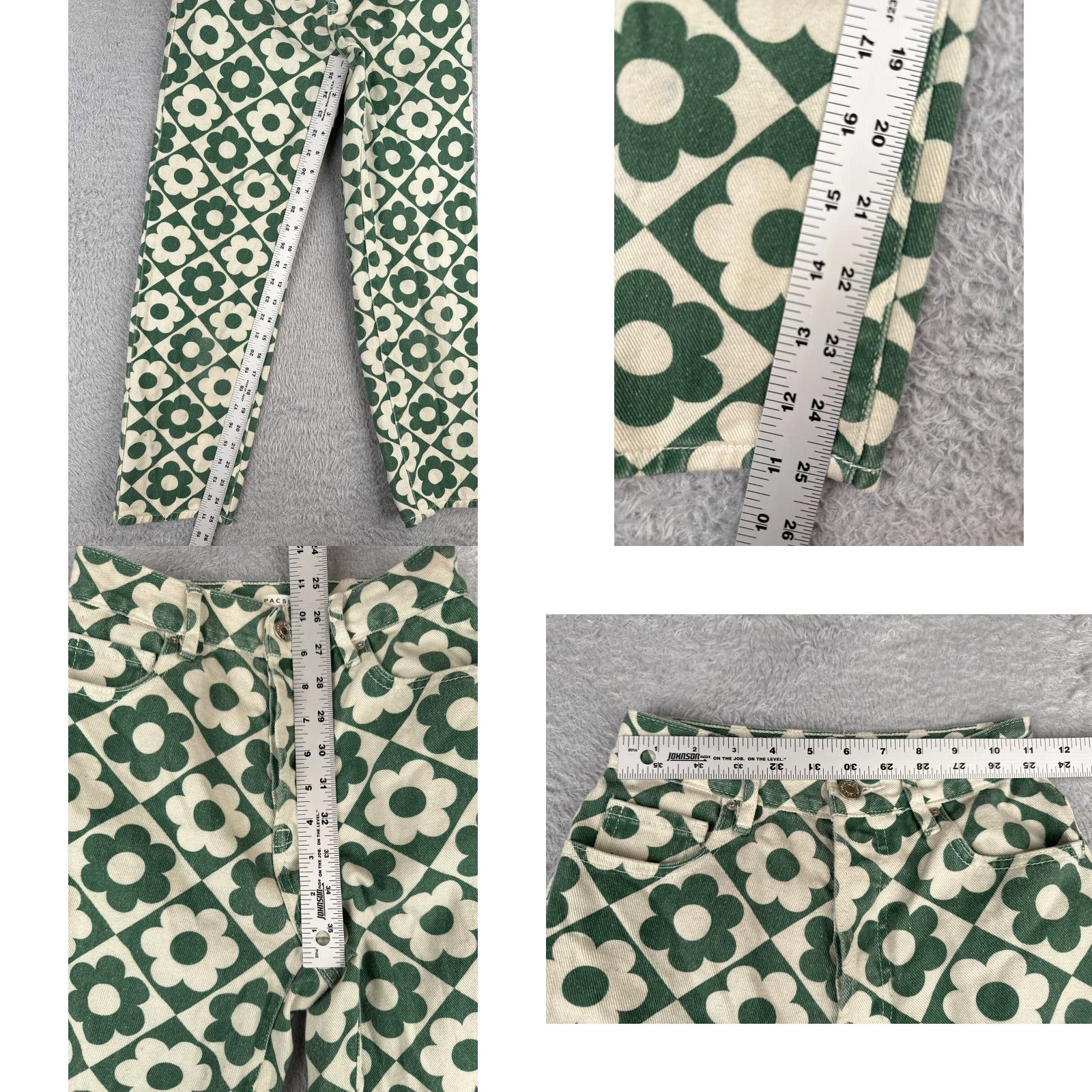 Pacsun VINTAGE Pacsun Jeans Womens 23 White Green Floral Straight Leg High Rise Cotton 23x25 (not vintage actually) Size 40" / US 18 - 8 Thumbnail