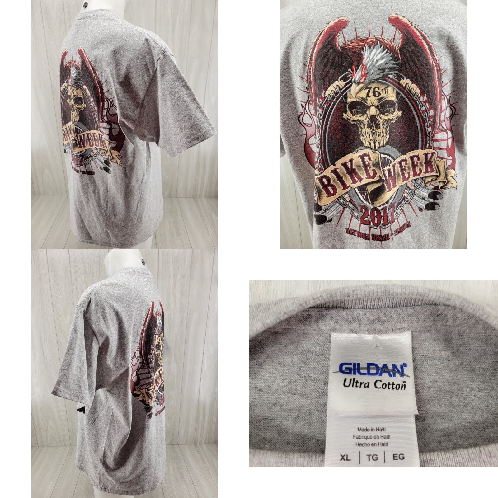 Gildan VINTAGE Mens XL Gray Short Sleeve Daytona Beach 2017 Bike Week Motorcycle T Shirt Gildan Size US XL / EU 56 / 4 - 8 Thumbnail