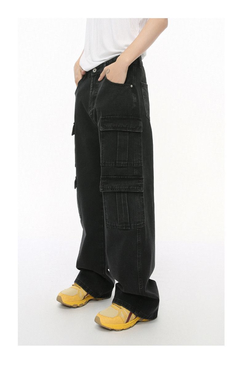 Men's Straight Wide Leg Jeans Multi Pocket