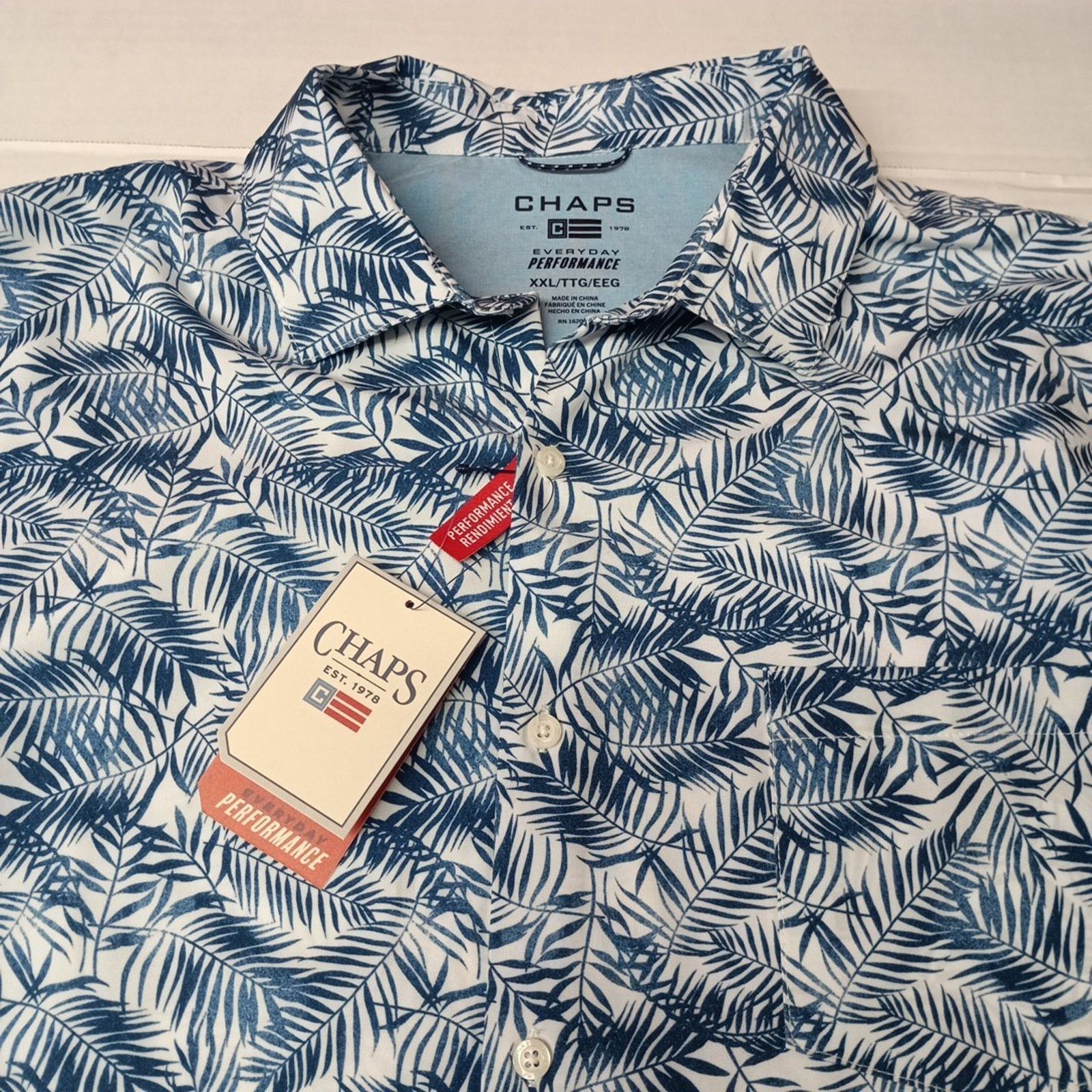 Chaps Chaps Woven Shirt Men's Size 2XL Blue Floral Stretch UPF 50 Size US XXL / EU 58 / 5 - 2 Thumbnail