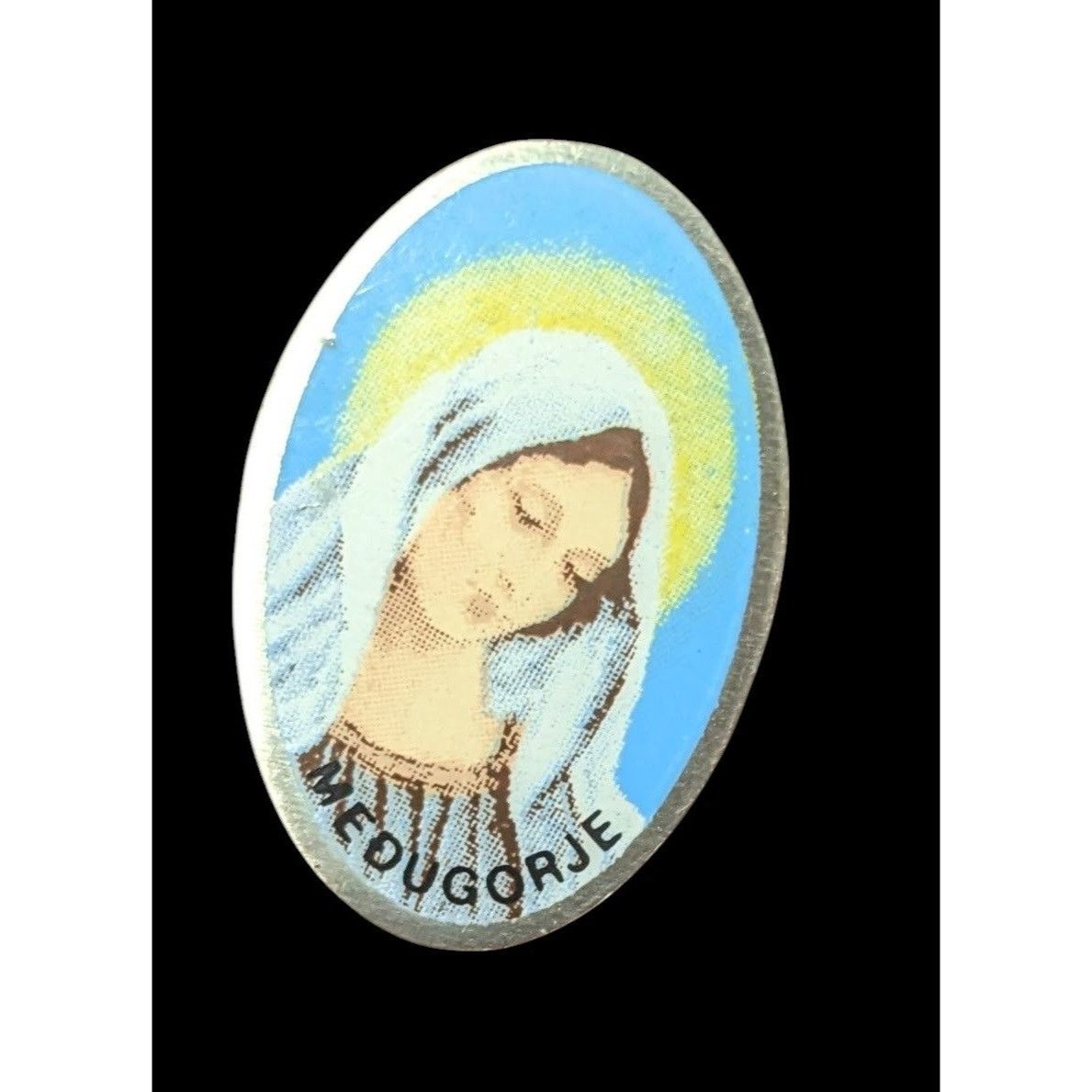 Other Vintage 80s Religious Medugorje Silver Tone Pin With Printed Size ONE SIZE - 1 Thumbnail
