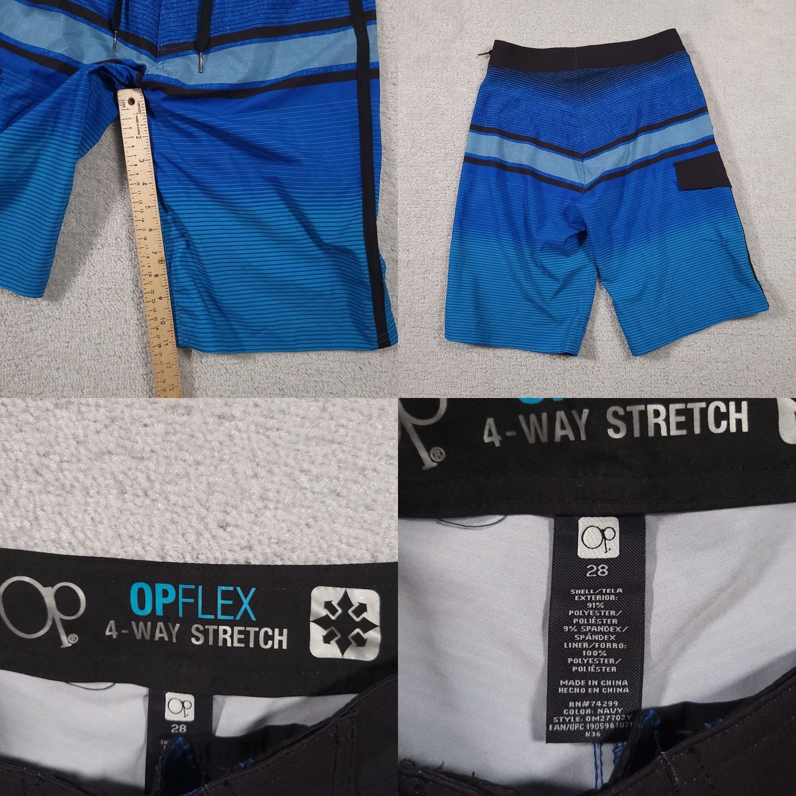 Vintage OP Flex 4-Way Stretch Board Shorts Swim Trunks Mens Size 28 Blue Stripe Size US 28 / EU 44 - 8 Thumbnail