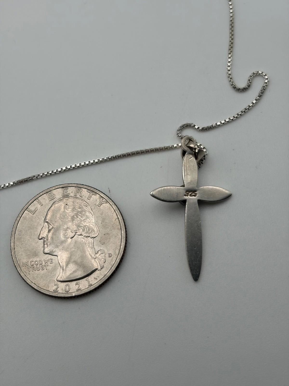 The Unbranded Brand Timeless Sterling Silver Cross Necklace with Green Stone Size ONE SIZE - 3 Thumbnail