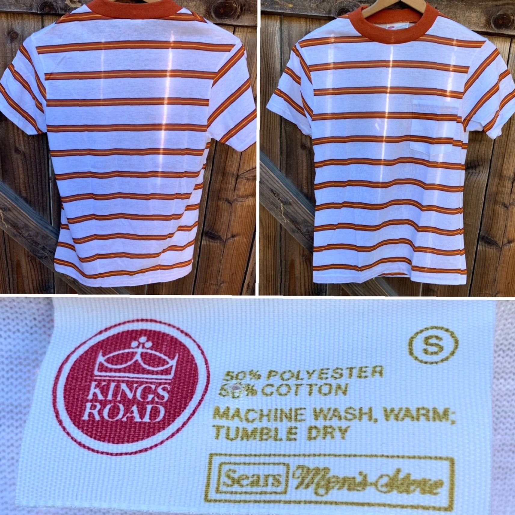 Sears VINTAGE Kings Road Sears Mens Store striped pocket t shirt single stitch Size S Size US S / EU 44-46 / 1 - 4 Thumbnail