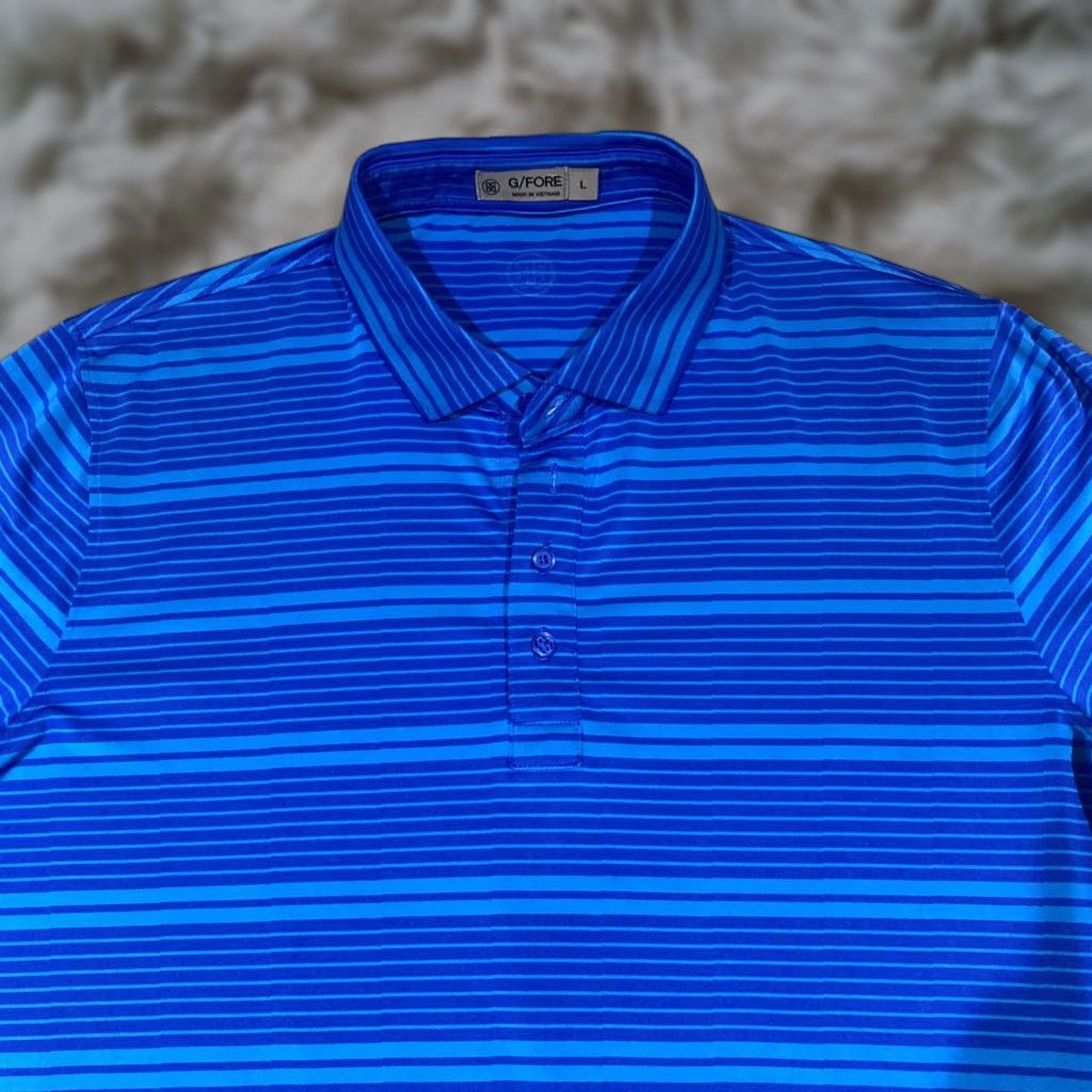 G/FORE G/FORE Polo Shirt Mens L Blue Striped Performance Easy Care Breathable Moisture Wicking Classic Golf Polo Shirt Mens L Blue Striped Size US L / EU 52-54 / 3 - 1 Thumbnail