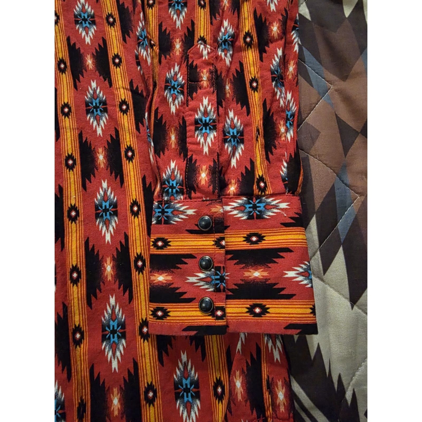 Wrangler VINTAGE Wrangler Pearl Snap Western Shirt Long Sleeve Aztec Cowboy Rodeo Mens Large Size US L / EU 52-54 / 3 - 8 Thumbnail
