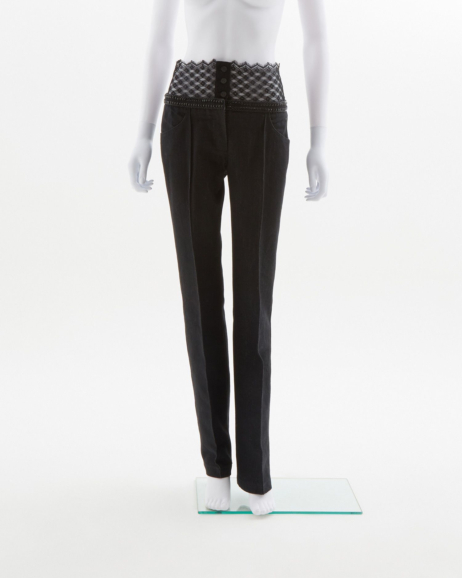 Chanel × Karl Lagerfeld S/S 2004 blue embellished metallic gun & lace denim pants Size 28" / US 6 / IT 42 - 1 Thumbnail