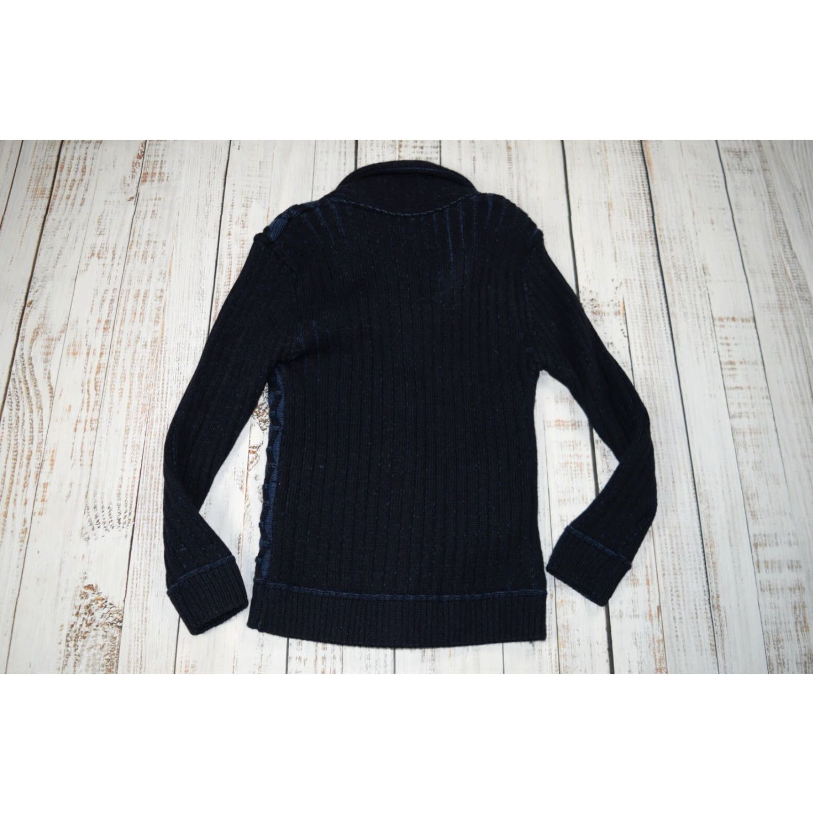 Vintage LCR Luxury Cardigan Sweater XL Navy Blue Chunky Knit Button Buckle Collared Mens Size US XL / EU 56 / 4 - 7 Thumbnail