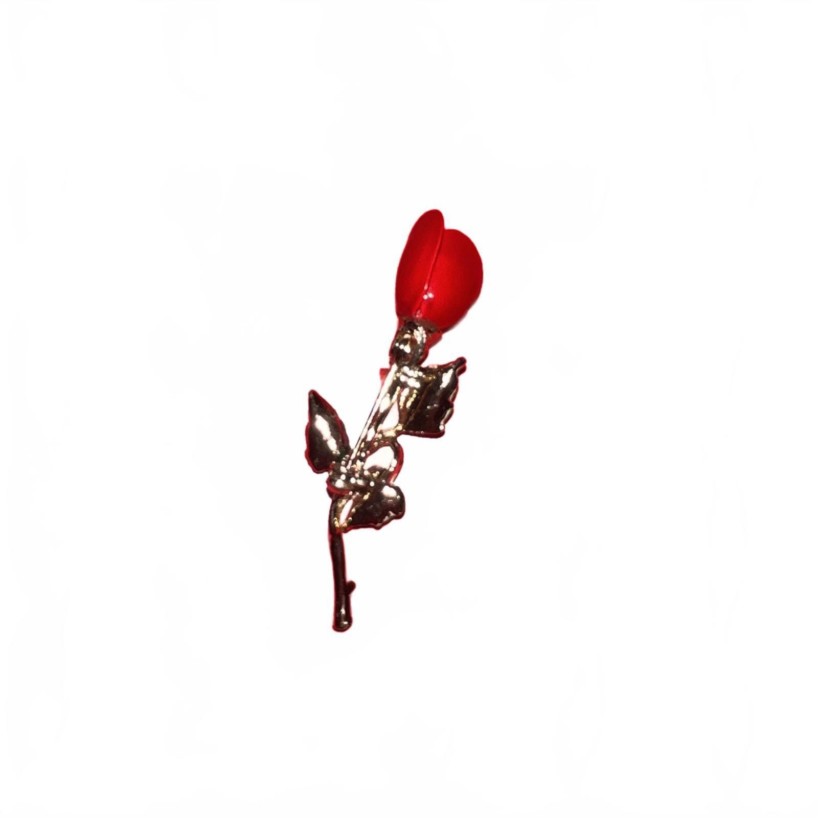The Unbranded Brand Red Rose Brooch Pin with Green Leaves Size ONE SIZE - 1 Thumbnail