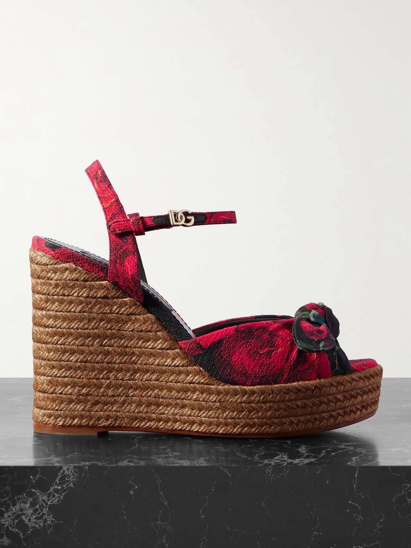 Dolce & Gabbana os11x0126 Lolita Printed Canvas Espadrille Wedge Sandals Size US 7 / IT 37 - 1 Thumbnail