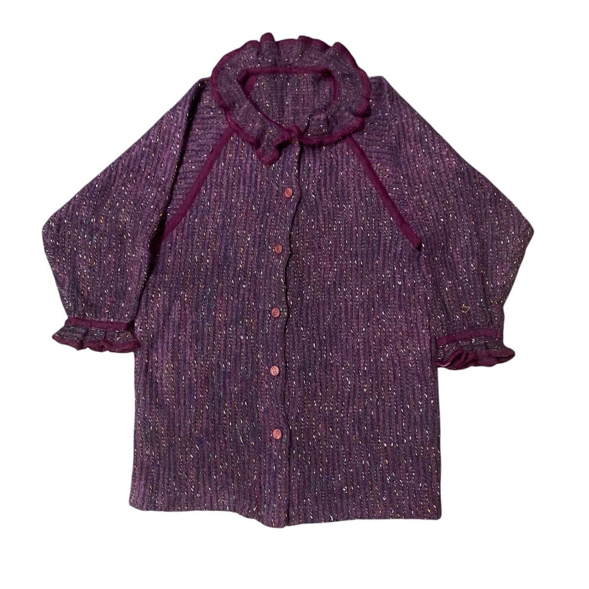 Christian Dior Monsieur Vintage Christian Dior Purple Metallic Ruffled Collar Blouse Size L / US 10 / IT 46 - 2 Thumbnail