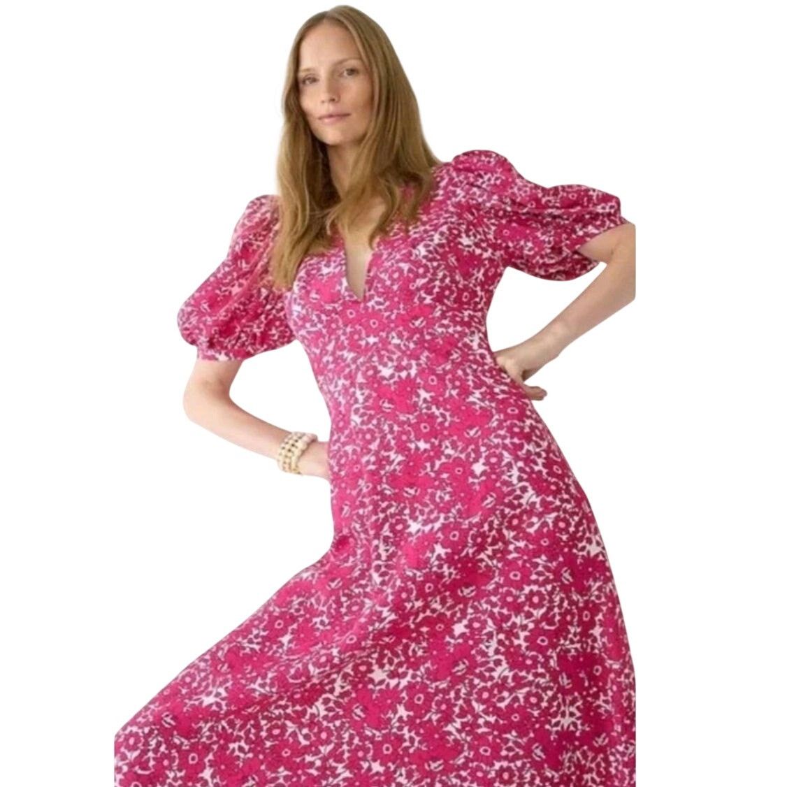 J.Crew New Puff Sleeve V-neck Drapey Floral Maxi Dress $298 Sz 00 Size XXS / US 00 / IT 34 - 4 Thumbnail