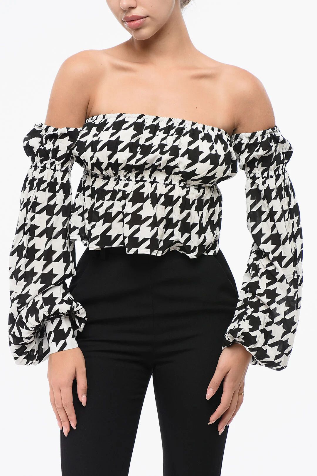 Balmain og1mm0326 Cold-Shoulder Crop Top in Black & White Size S / US 4 / IT 40 - 1 Thumbnail