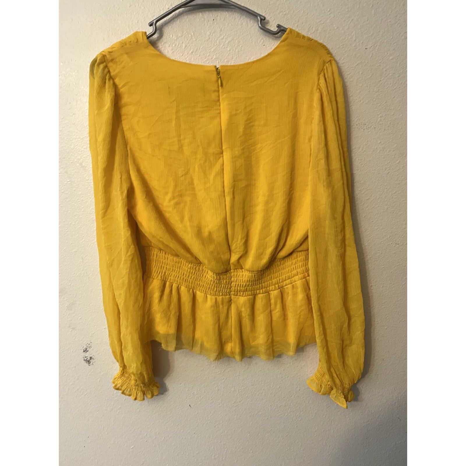 DKNY DKNY Yellow Blouse Satin V-Neck Long Sleeve Balloon Sleeve Wrap Peplum 12 Party Glam Women Sh Women’s Regular Size 12 Yellow Blouse Size XL / US 12-14 / IT 48-50 - 3 Thumbnail