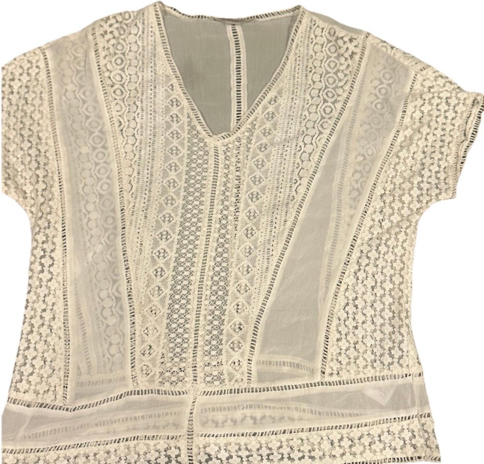 Allsaints AllSaints Women White Lace Sheer Top Blouse XS Short Sleeve Size XS / US 0-2 / IT 36-38 - 4 Thumbnail