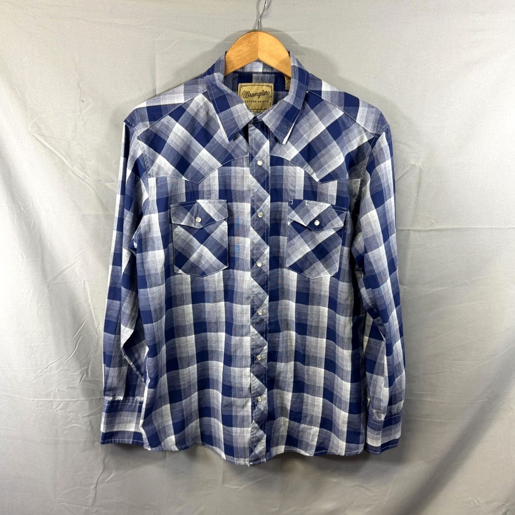Wrangler VINTAGE Wrangler Shirt Mens Large Blue White Plaid Western Cowboy Pearl Snap Long Sleeve Size US L / EU 52-54 / 3 - 2 Thumbnail