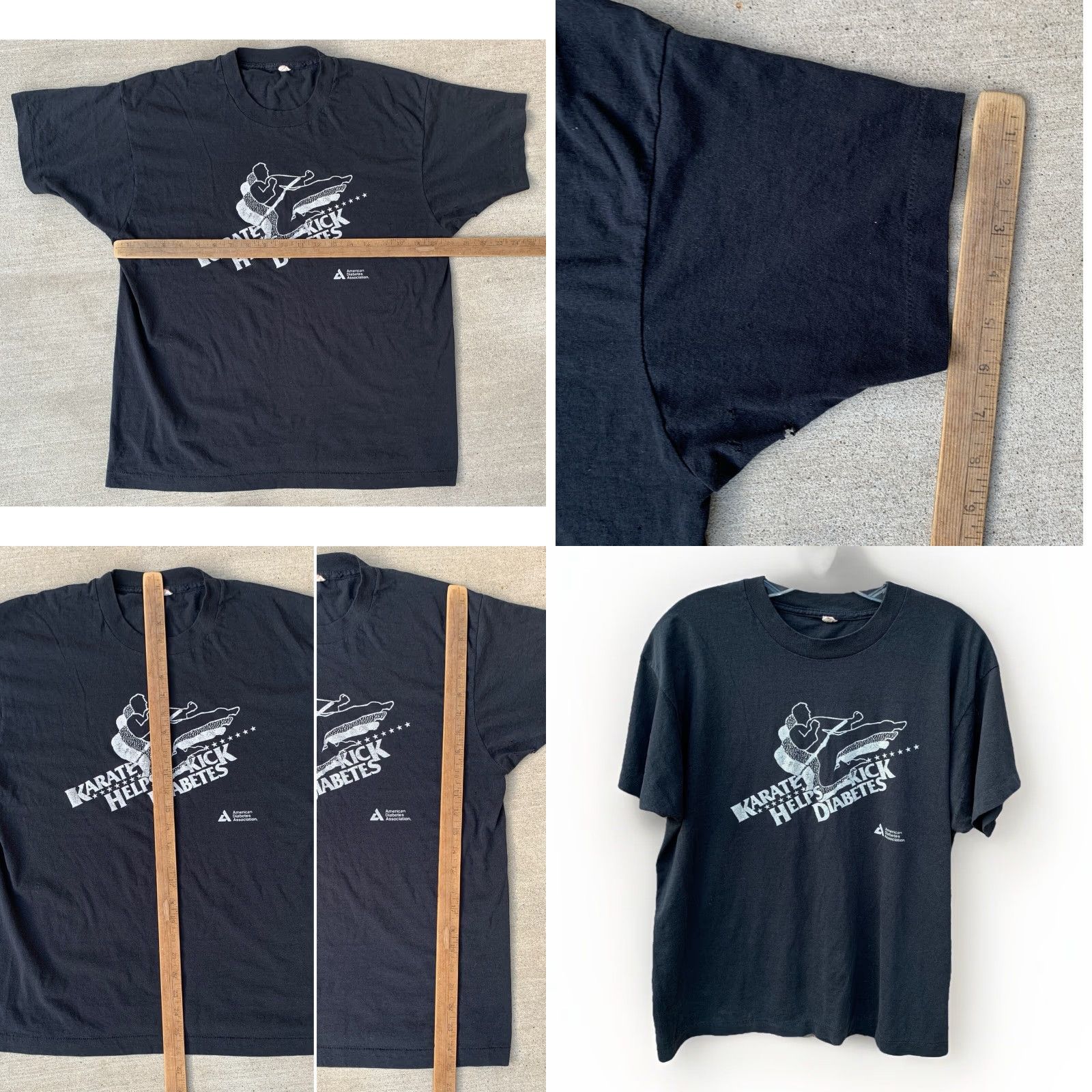 Vintage VINTAGE Screen Stars T-Shirt Karate Helps Kick Diabetes Graphic Black XL Unisex Adults 1980s 80s Size US XL / EU 56 / 4 - 11 Thumbnail