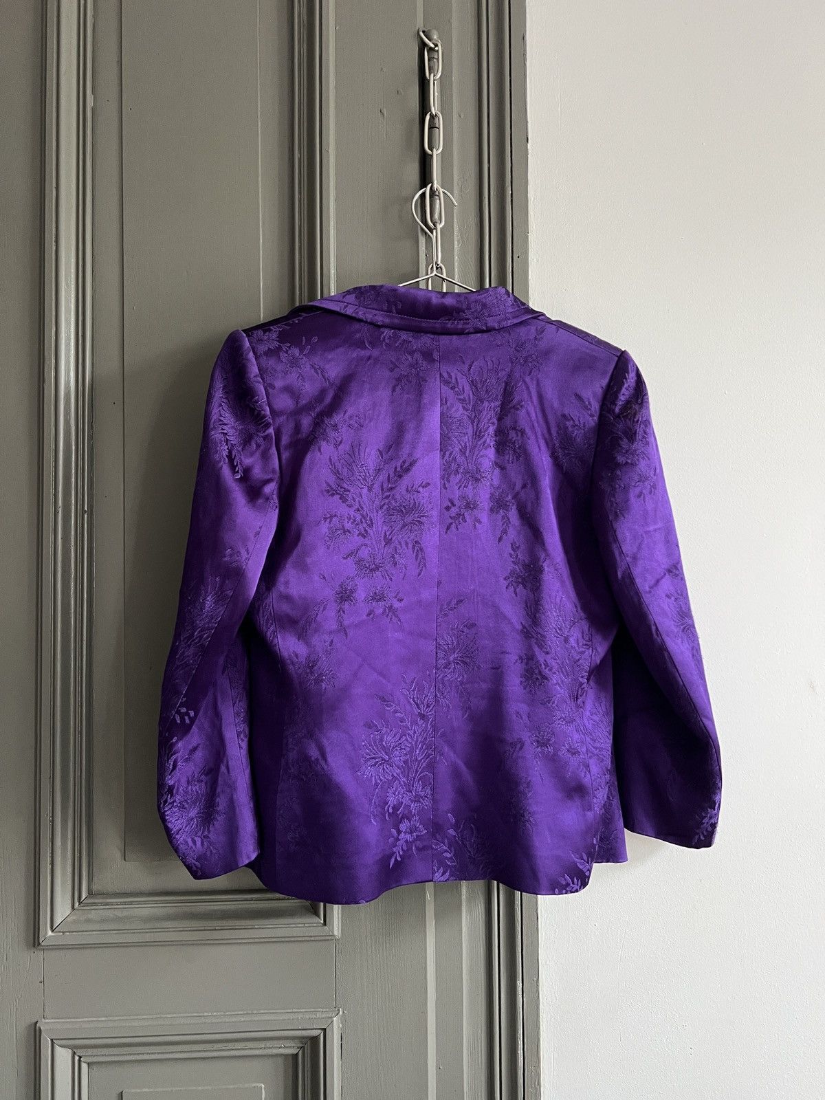 Saint Laurent Paris × Vintage × Yves Saint Laurent Arcived 1988 Yves Saint Laurent Purple Satin Damask Blazer Size M / US 6-8 / IT 42-44 - 5 Thumbnail