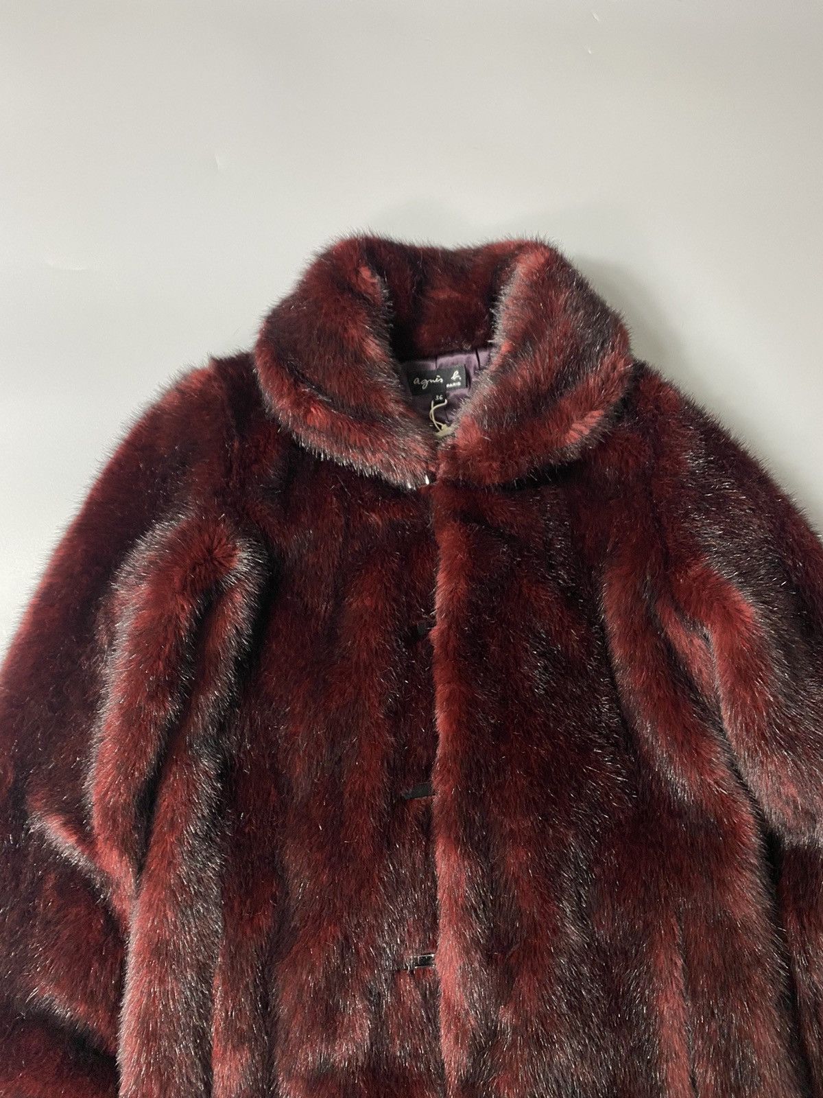 agnes b. Agnes B.- Burgundy Faux Fur Coat Size XS / US 0-2 / IT 36-38 - 7 Thumbnail
