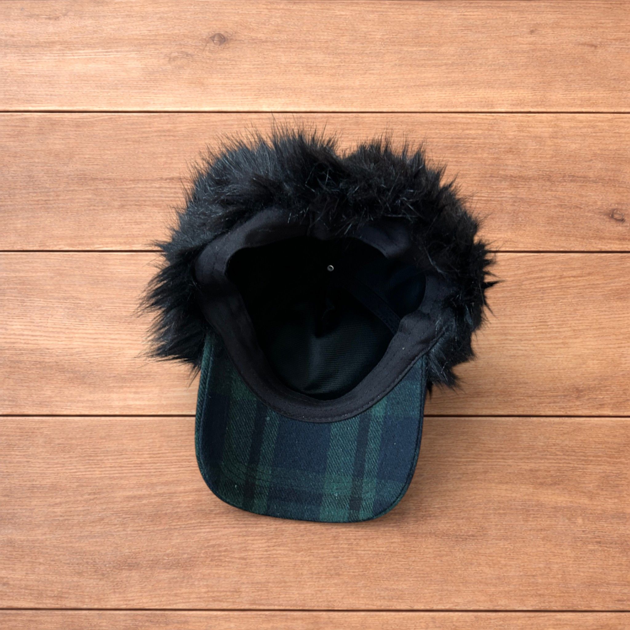 Japanese Brand Trapper Russian ear flap hat cap in checkered khaki/black. Size ONE SIZE - 7 Thumbnail