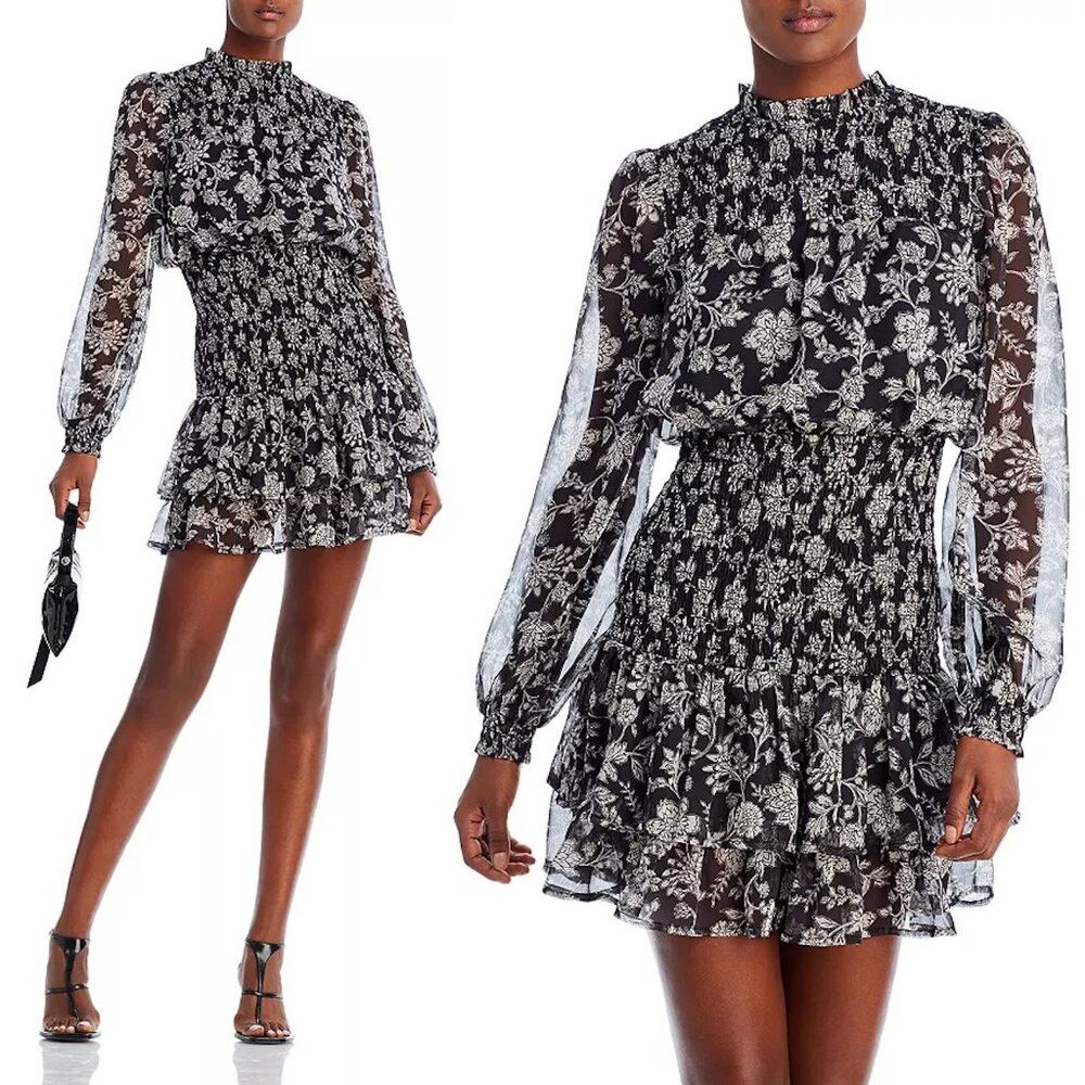 Other AQUA Floral Print Smocked Mini Dress Size L Size L / US 10 / IT 46 - 1 Thumbnail