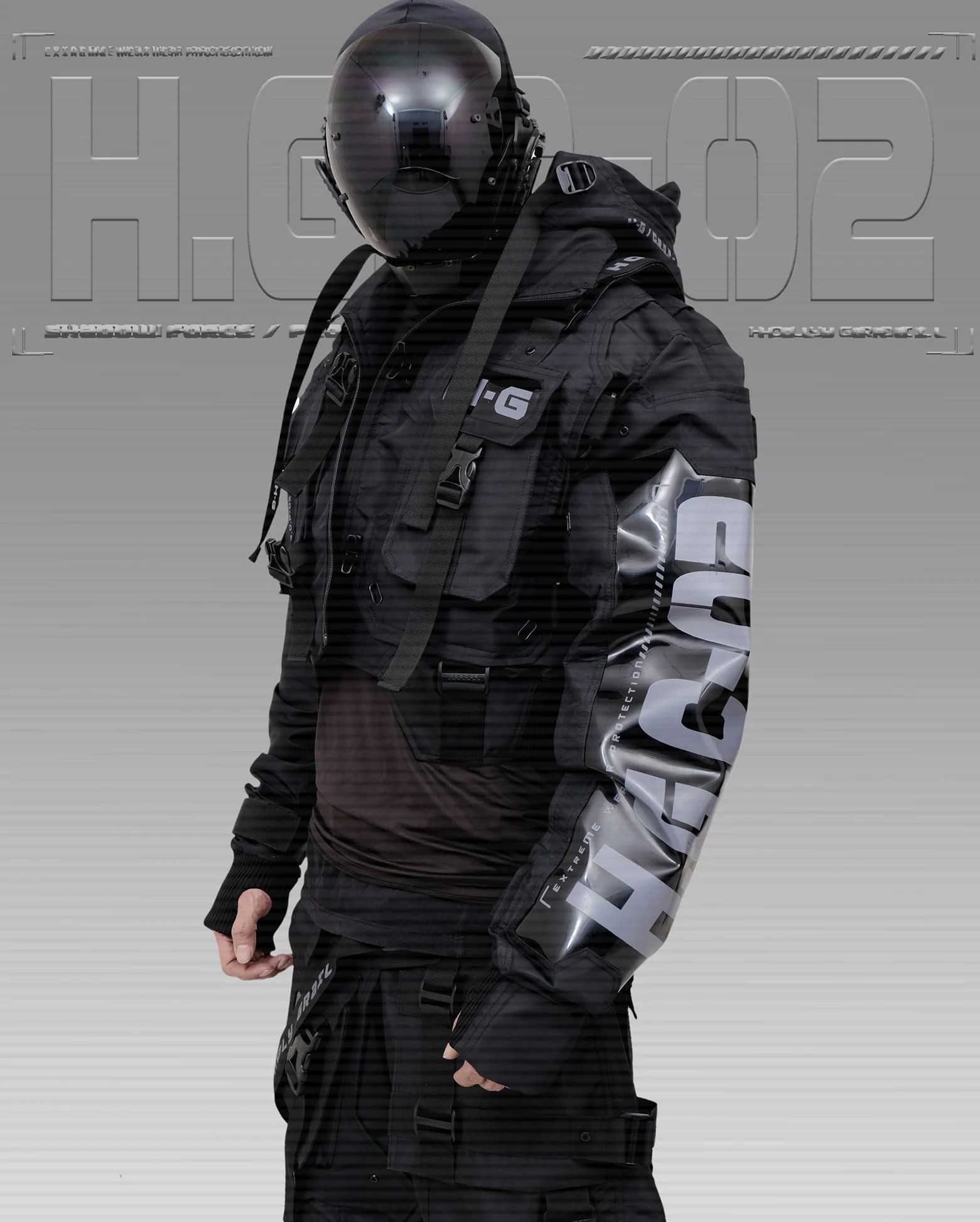 Hi Tec H-G JACKET CROP "SHADOW FORCE" TECHWEAR CYBERPUNK HOLYGRAIL Size US L / EU 52-54 / 3 - 6 Thumbnail