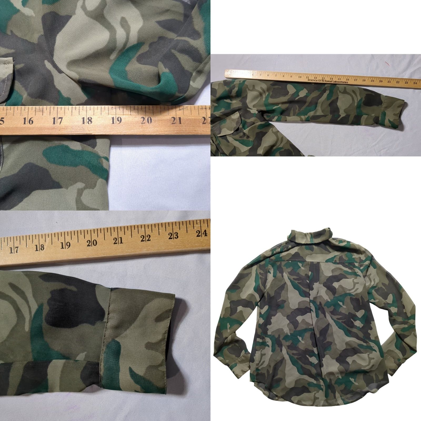 Vintage INC International Concepts Women Shirt Camouflage Button-Down Green Small Semi-Sheer Long Sleeve Button-Up Lightweight Pockets Casual Shirt Womens Size S / US 4 / IT 40 - 8 Thumbnail