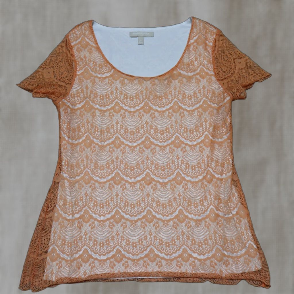Banana Republic Banana Republic Shirt Ladies S Orange Lace Knit Top Short Sleeve Size S / US 4 / IT 40 - 1 Thumbnail
