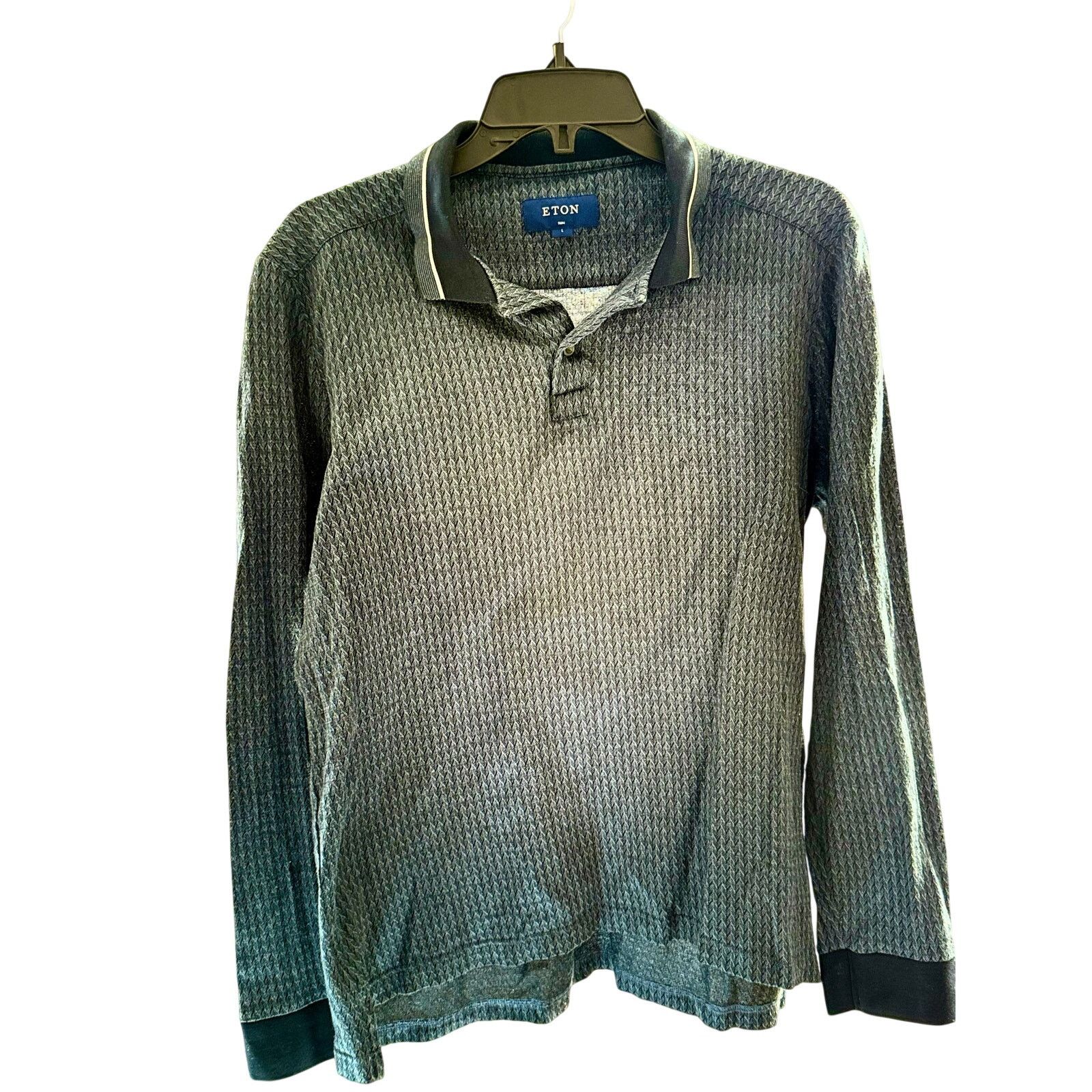 Eton Eton Textured Knit Longsleeve Cotton Polo - Navy - Size L Size US L / EU 52-54 / 3 - 1 Thumbnail