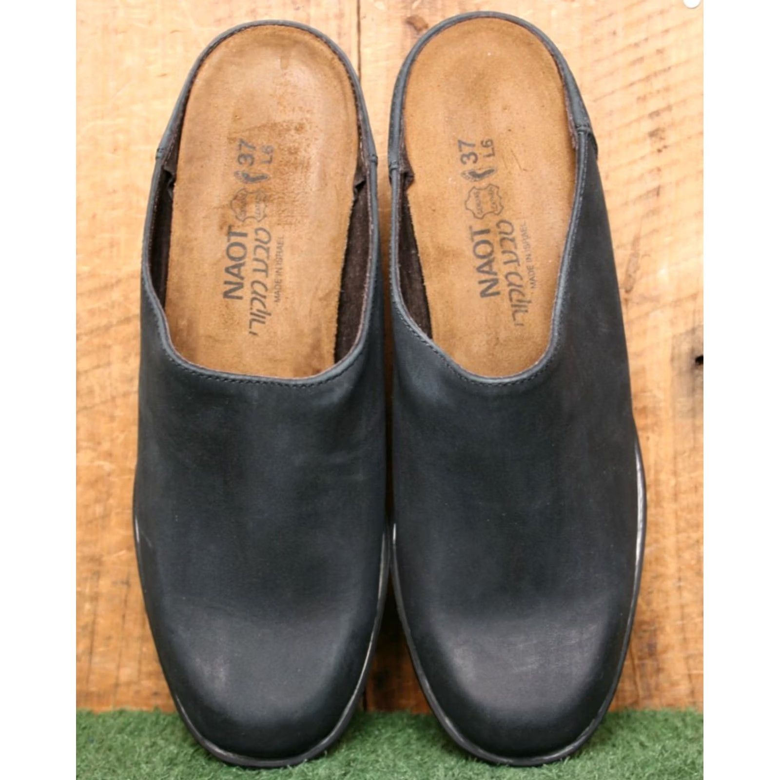 Vintage NAOT Black Leather Mules with 2.25" Block Heels, Slip On, Womens, EU 37 / US 6, Upper Leather, Mid Heel, Casual, Black Size US 6 / IT 36 - 4 Thumbnail