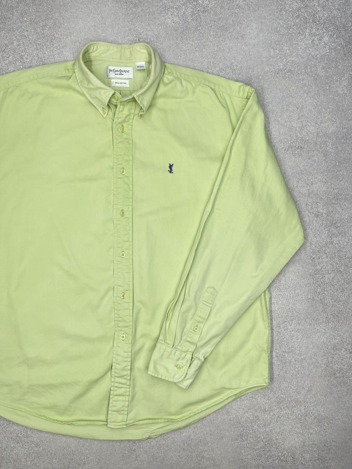 Yves Saint Laurent Vintage Yves Saint Laurent Cotton Shirt Green Luxury YSL Size US L / EU 52-54 / 3 - 3 Thumbnail
