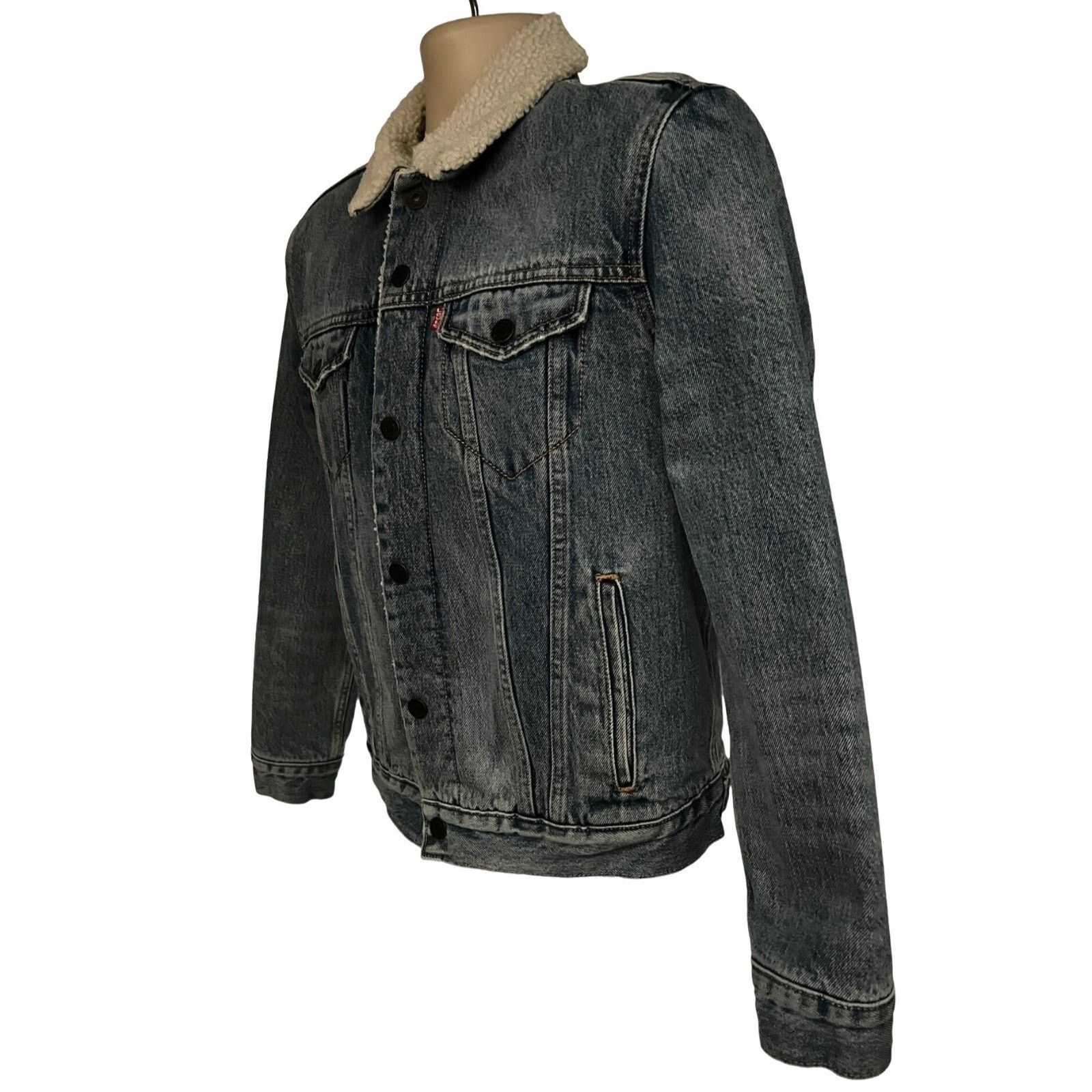 Levi's Levis Denim Sherpa Lined Trucker Jacket Medium Flap Pockets Size US M / EU 48-50 / 2 - 4 Thumbnail