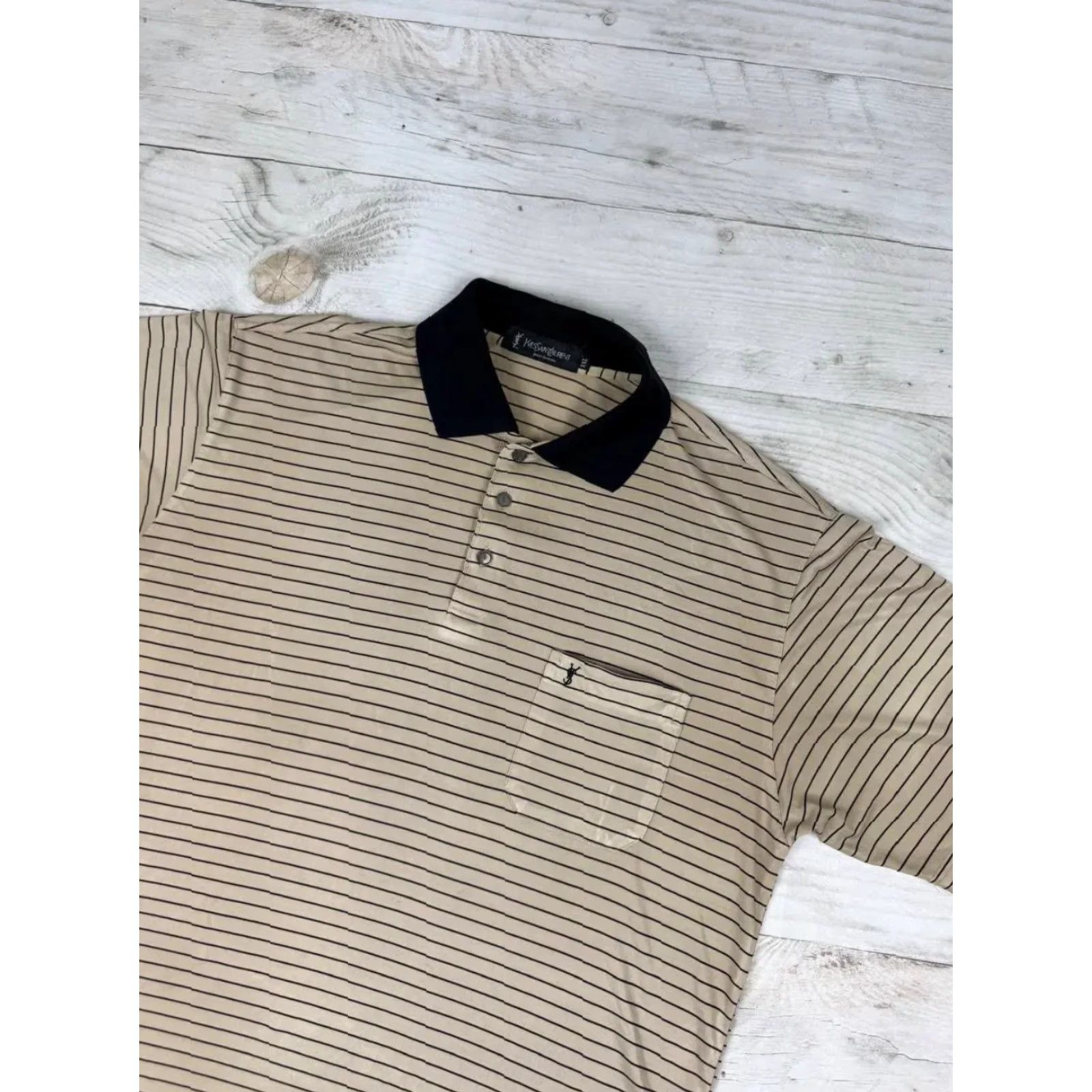 Yves Saint Laurent VINTAGE Saint Laurent YSL Silk Polo Shirt Striped 90s Men 2XL Beige Polo Men 2XL Beige Logo 90s Vintage Size US XXL / EU 58 / 5 - 2 Thumbnail