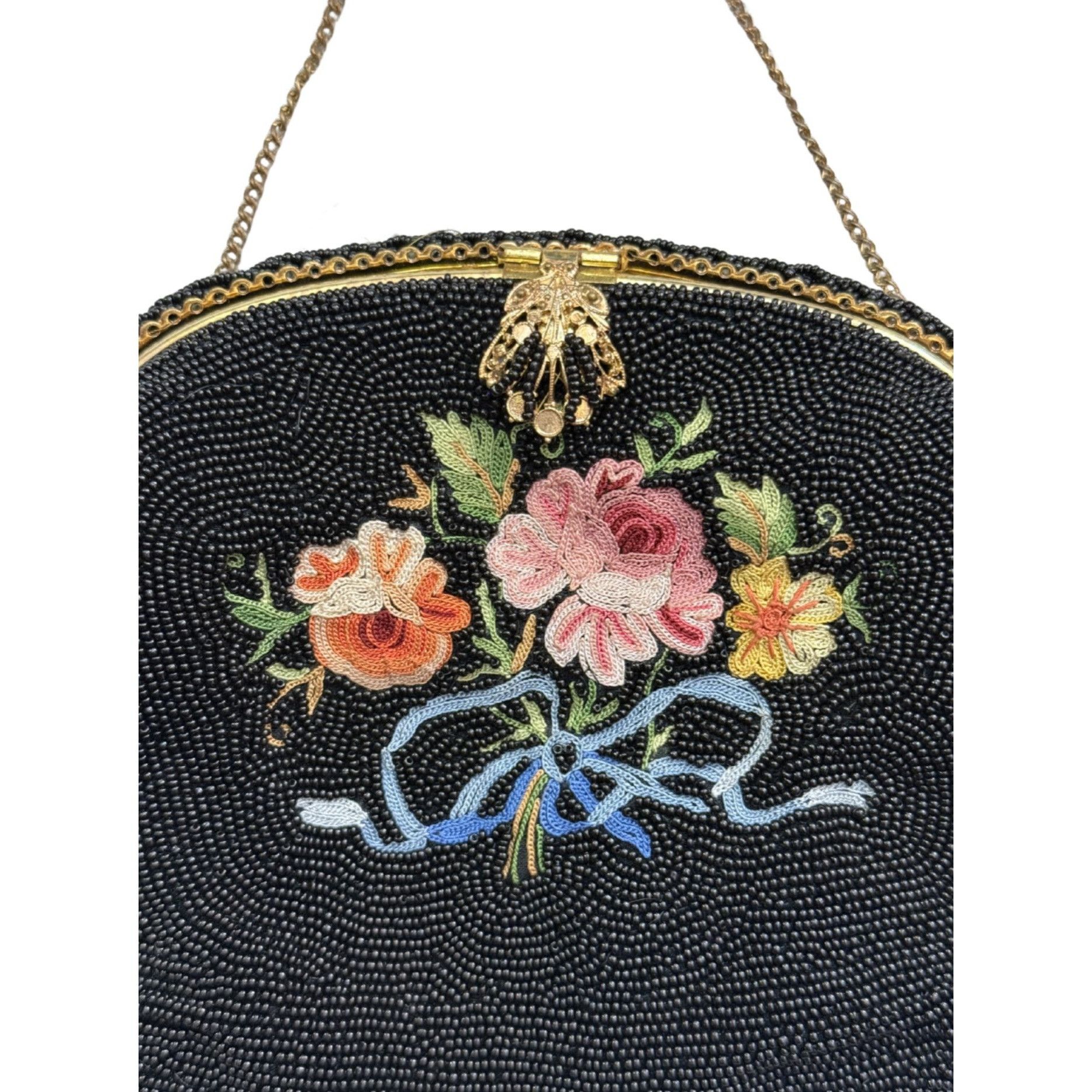 Vintage Vintage Birks 1940s French Beaded Embroidery Floral Black Ba Size ONE SIZE - 7 Thumbnail