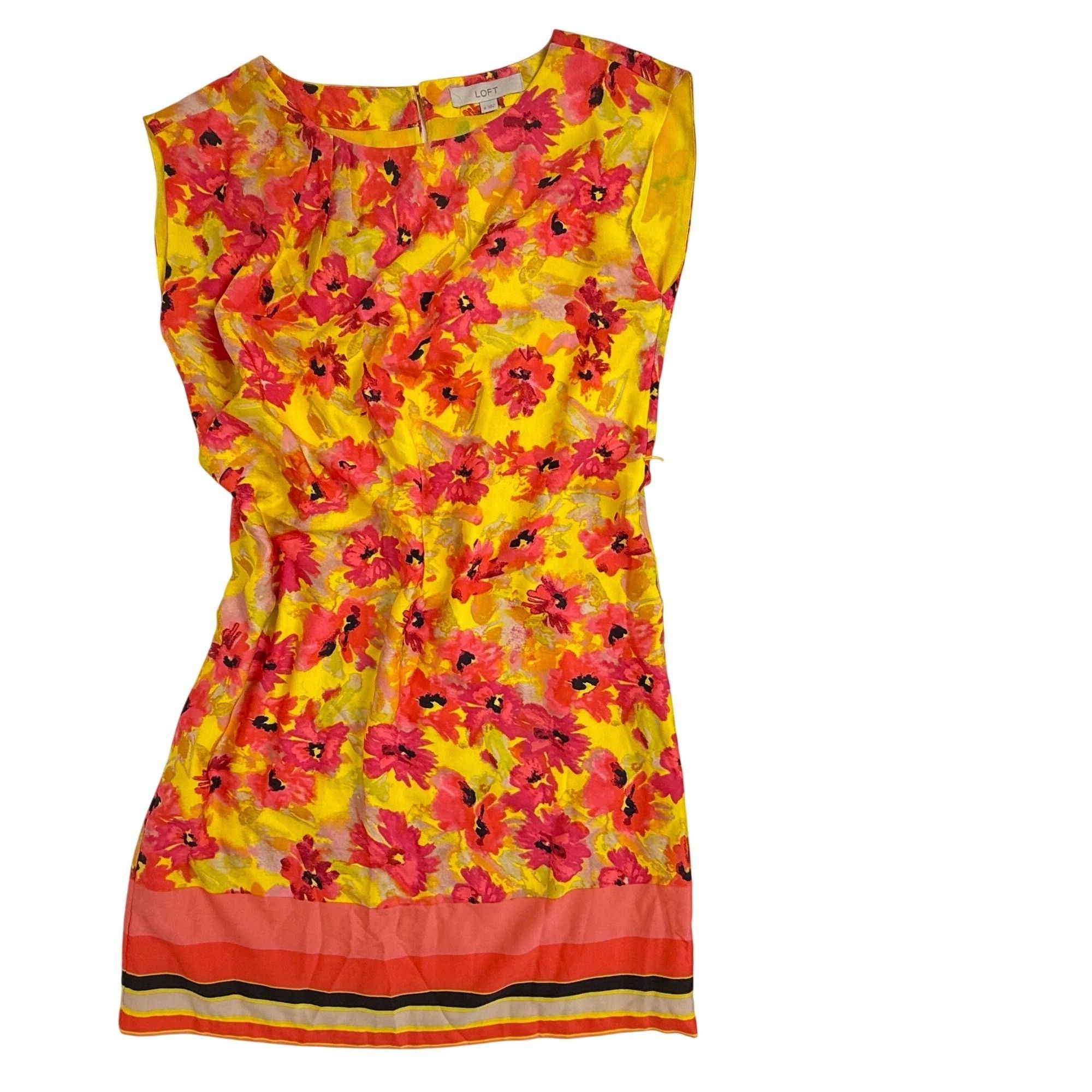 Loft LOFT Women's Pink & Yellow Floral Print Sleeveless Shift Dre Size M / US 6-8 / IT 42-44 - 1 Thumbnail