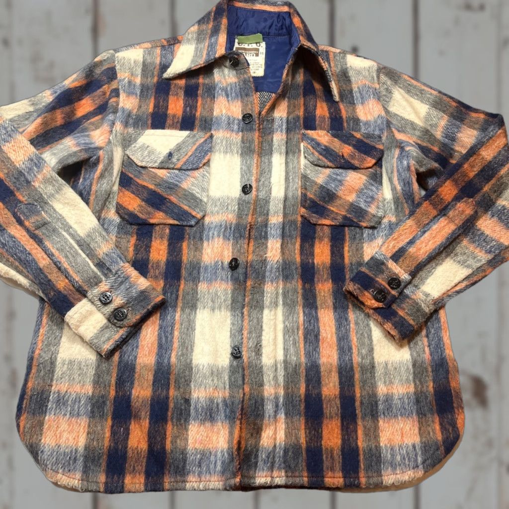 Vintage VINTAGE Montgomery Ward CPO Shirt Jacket Blue Plaid Wool Linen Flannel Size US S / EU 44-46 / 1 - 1 Thumbnail
