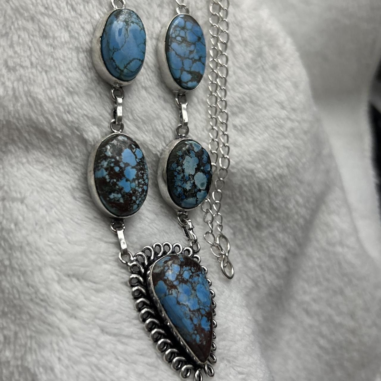 Jewelry Turquoise Natural Gemstone 925 Silver Plated 16” Necklace Size ONE SIZE - 2 Thumbnail