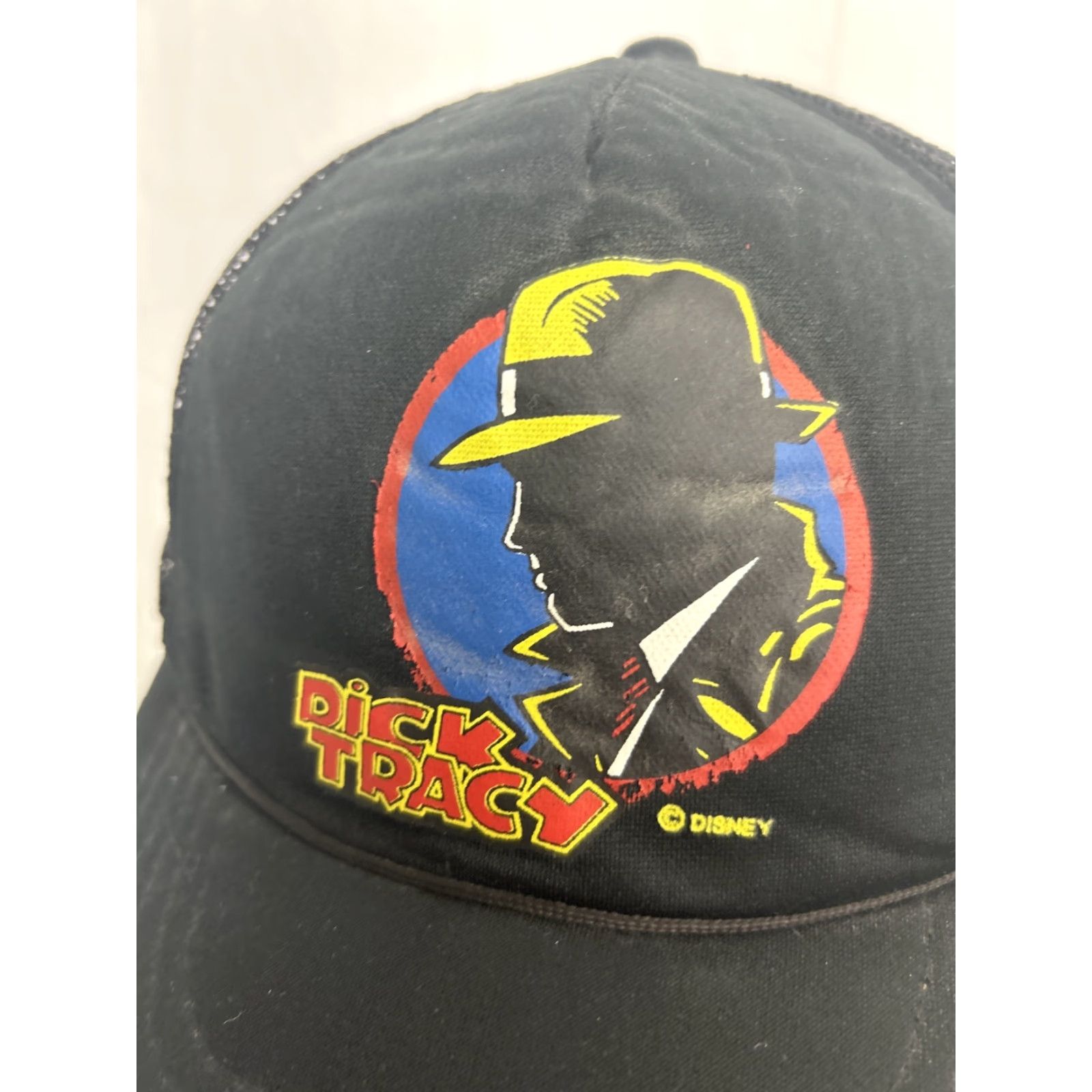 Disney VINTAGE Dick Tracy Trucker Hat Black SnapBack Adjustable Distressed Men One Size Disney Kapit? Size ONE SIZE - 3 Thumbnail