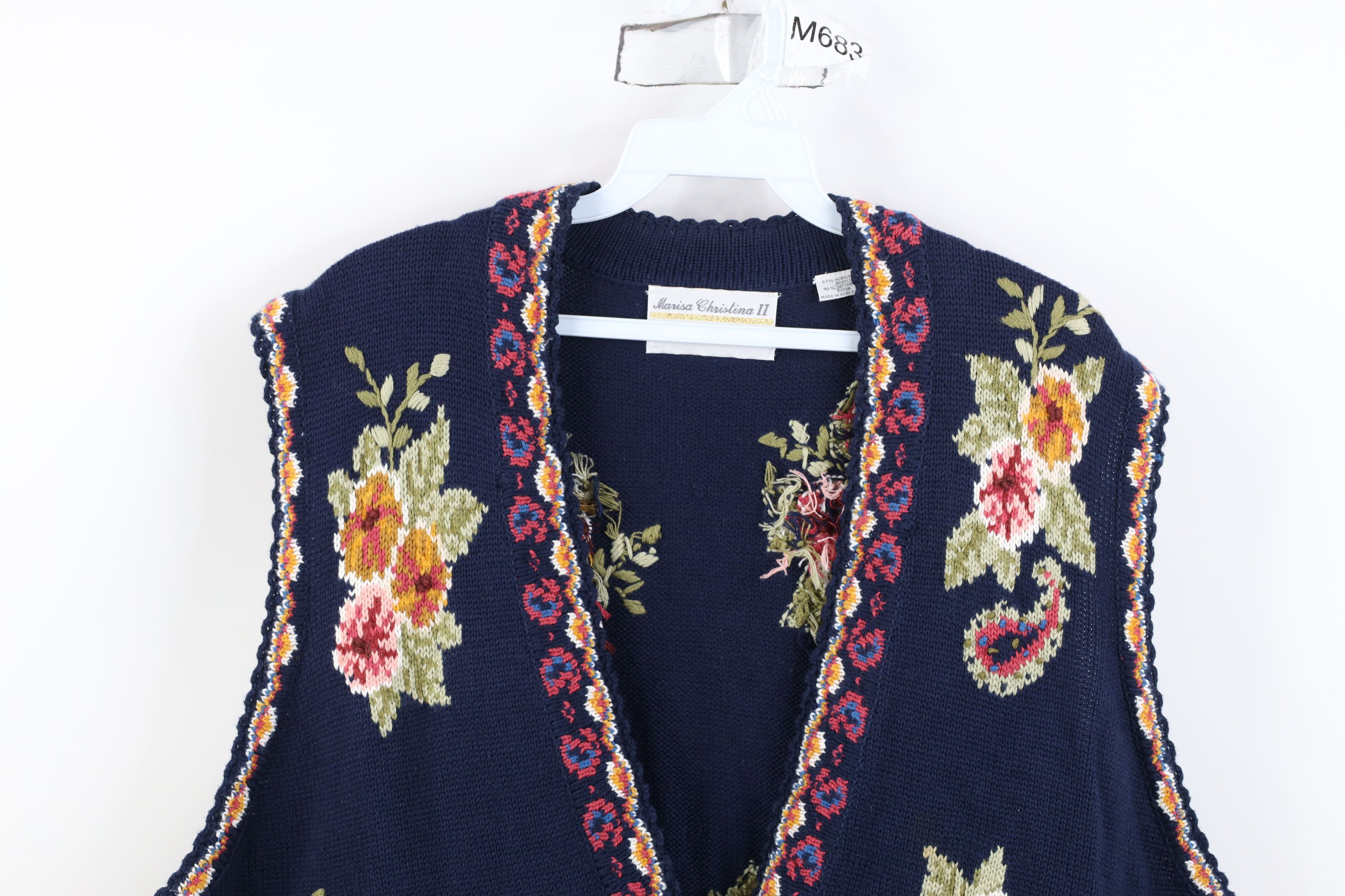 Vintage Vintage 90s Streetwear Flower Paisley Knit Sweater Vest Size XXL / US 16-18 / IT 52-54 - 2 Thumbnail